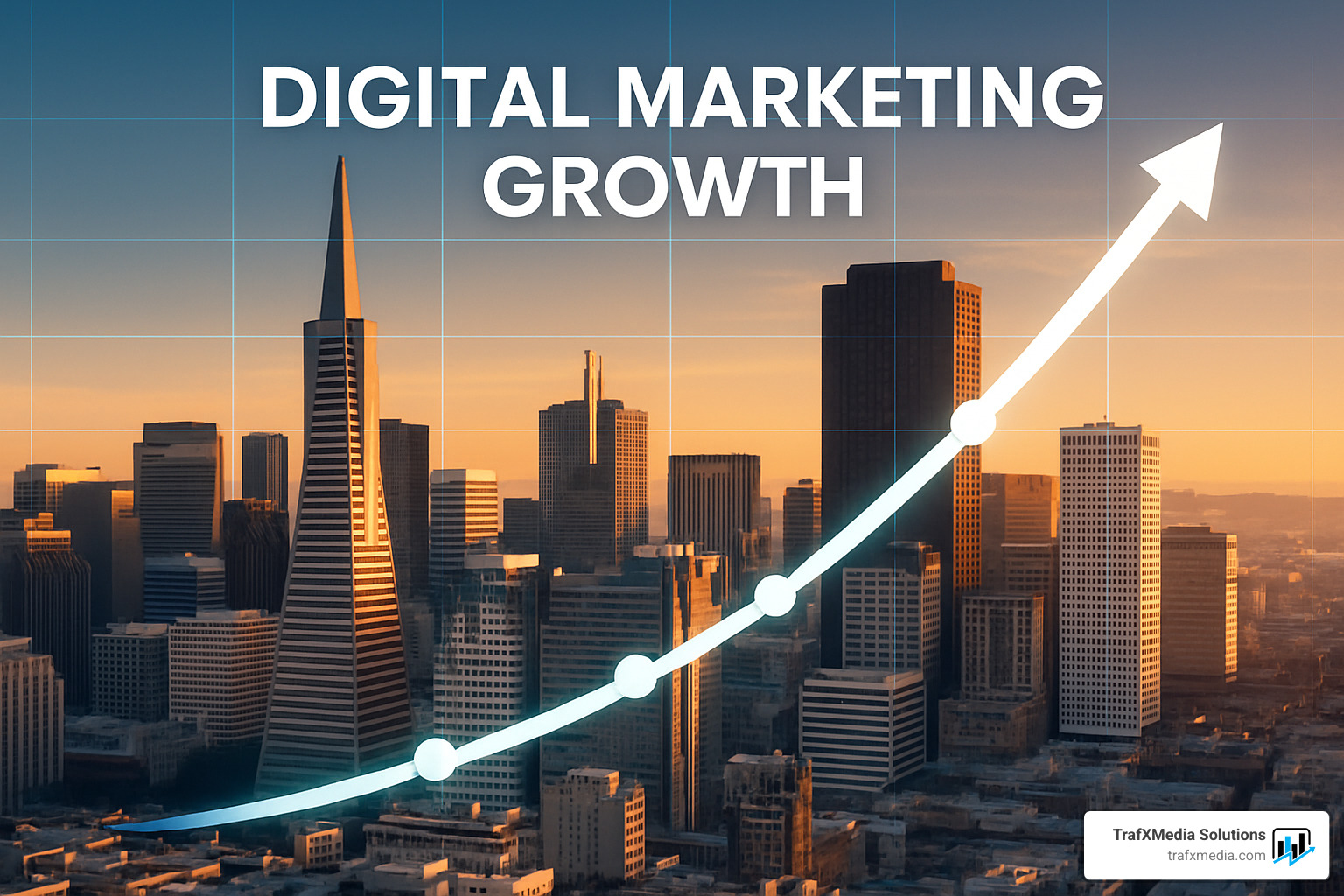 upward trending graph with san francisco skyline - Bay Area digital marketing