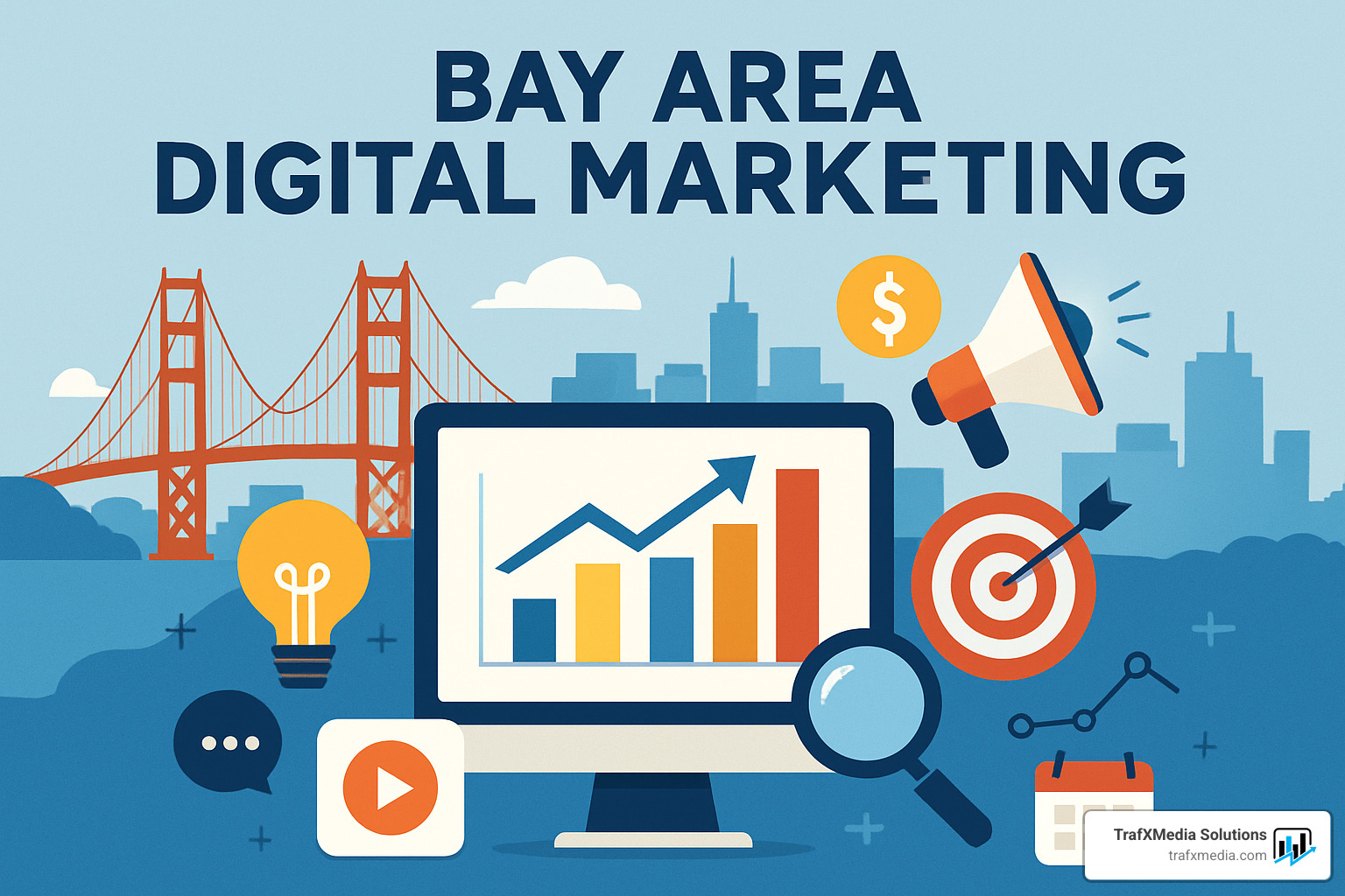 analytics dashboard over san francisco map - Bay Area digital marketing