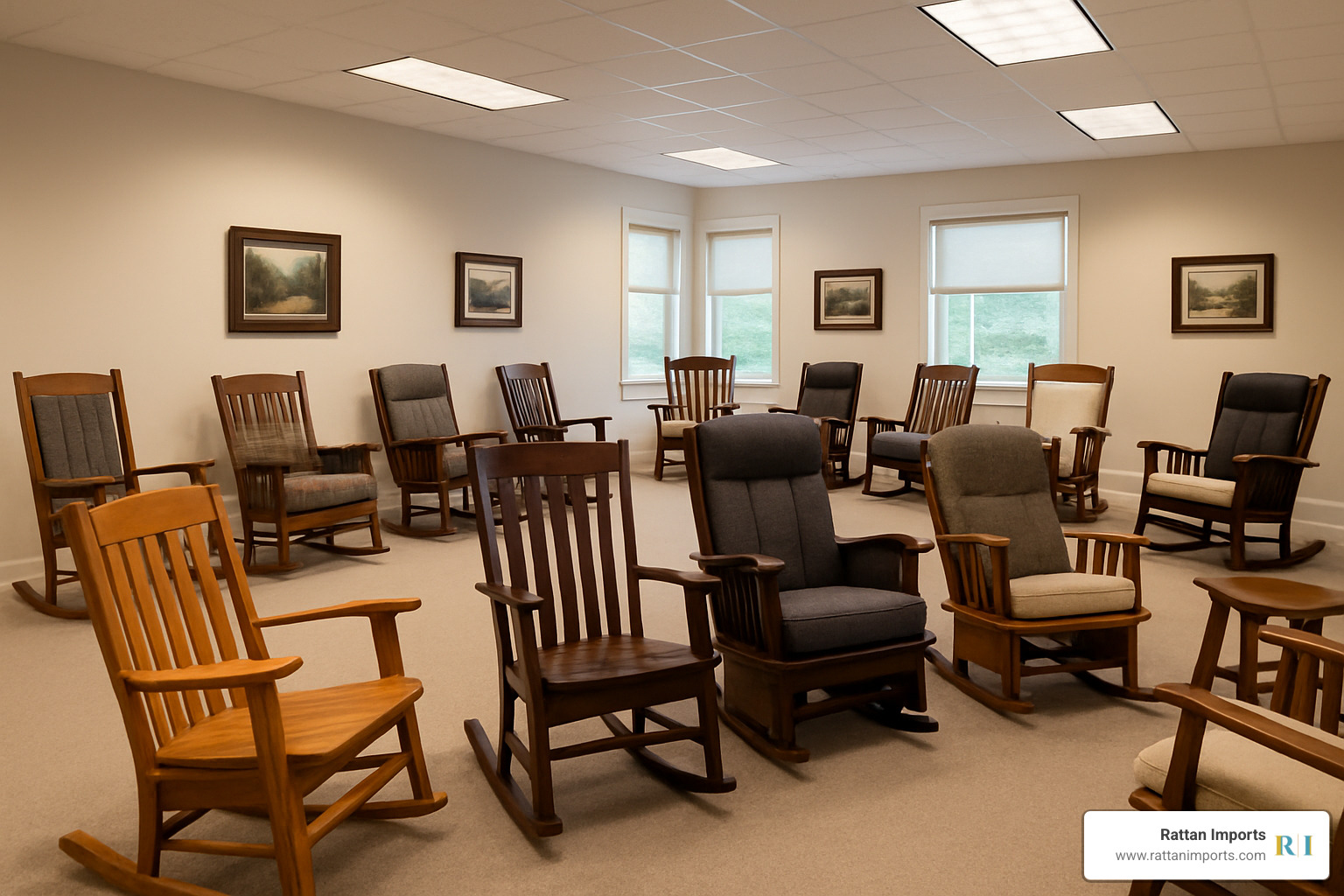 different styles of amish rockers and gliders in a showroom - amish rockers and gliders