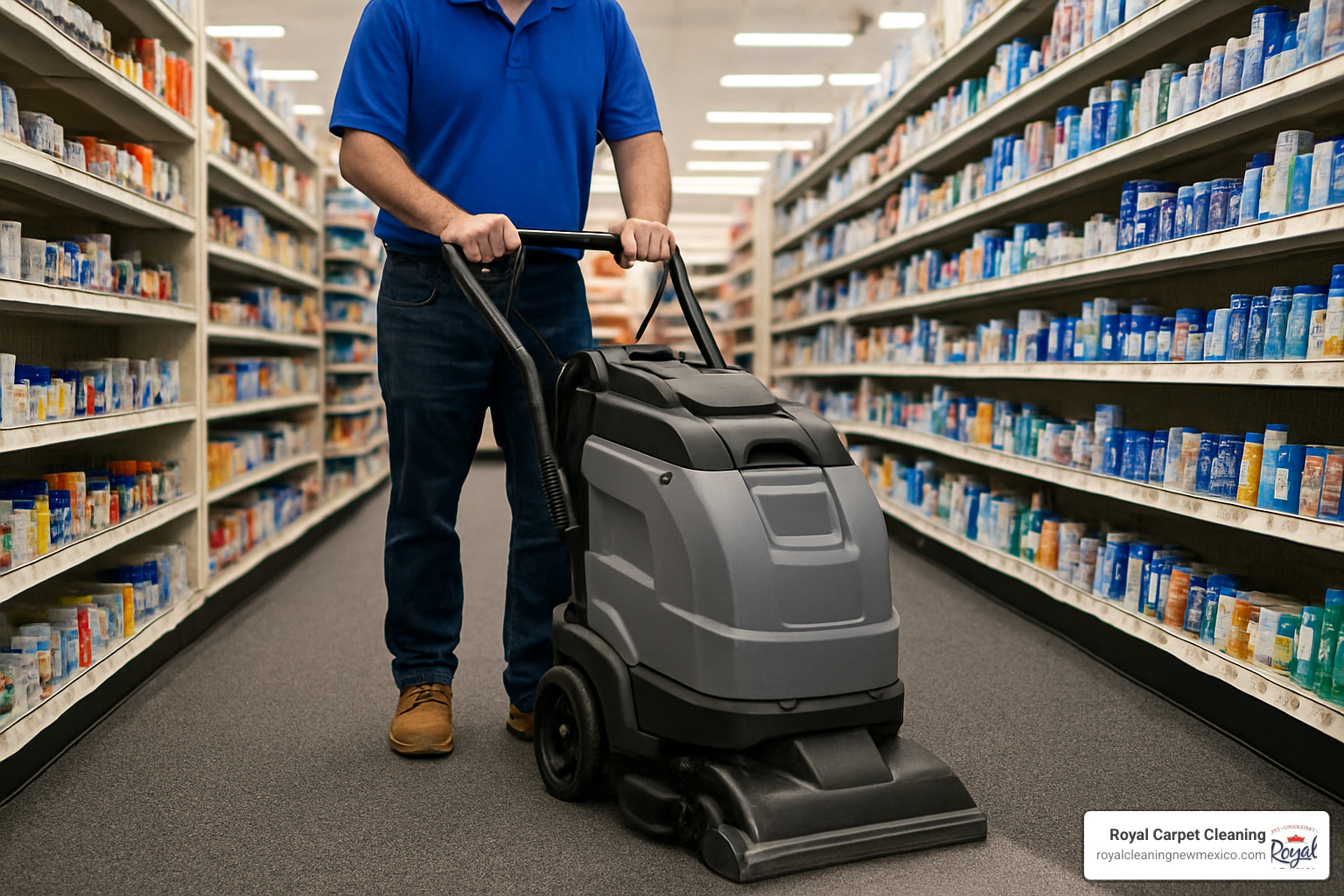 commercial carpet cleaner being used in a retail store aisle - commercial carpet cleaner