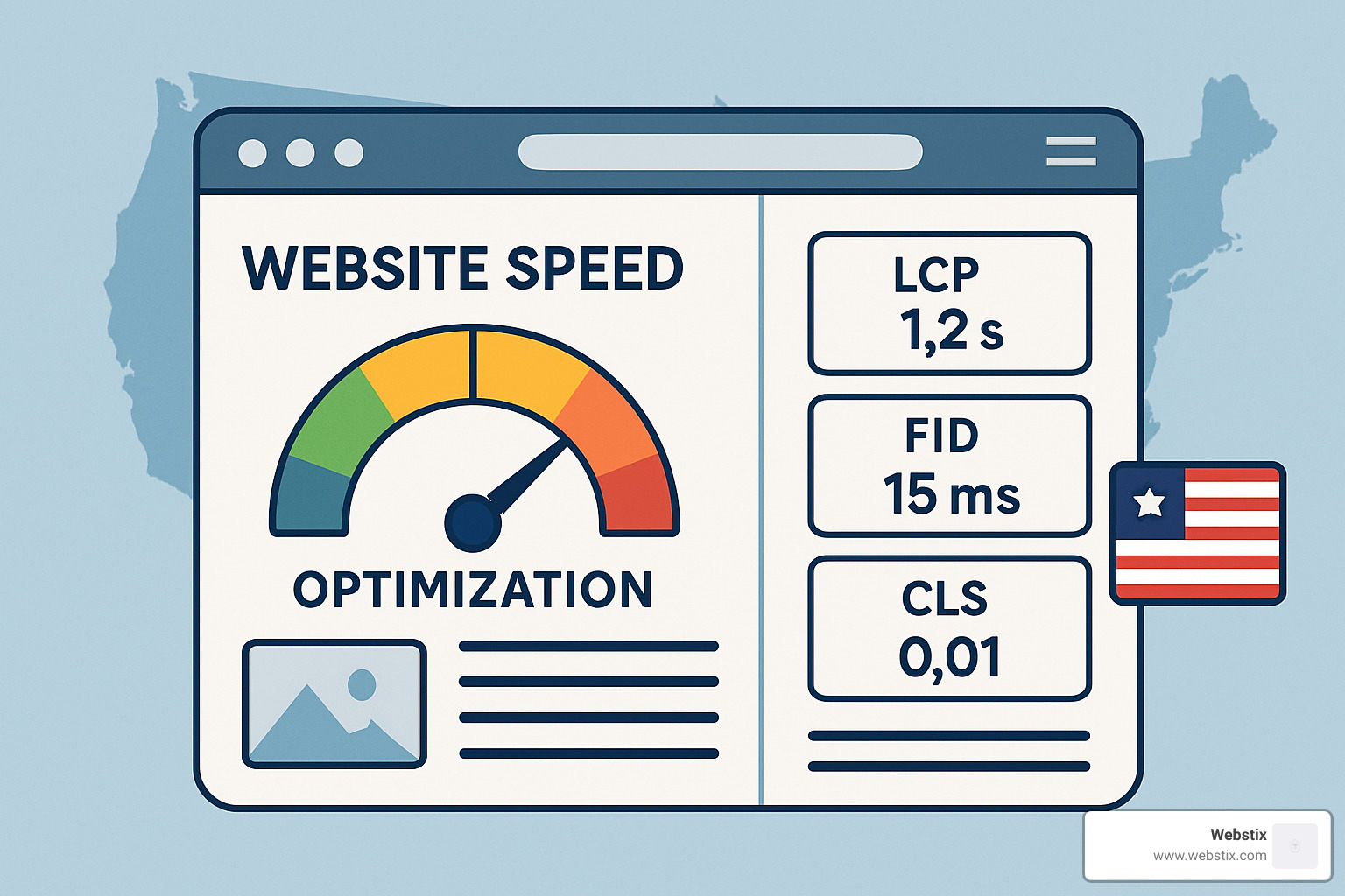 Website speed optimization gauge showing performance metrics - wordpress site designers