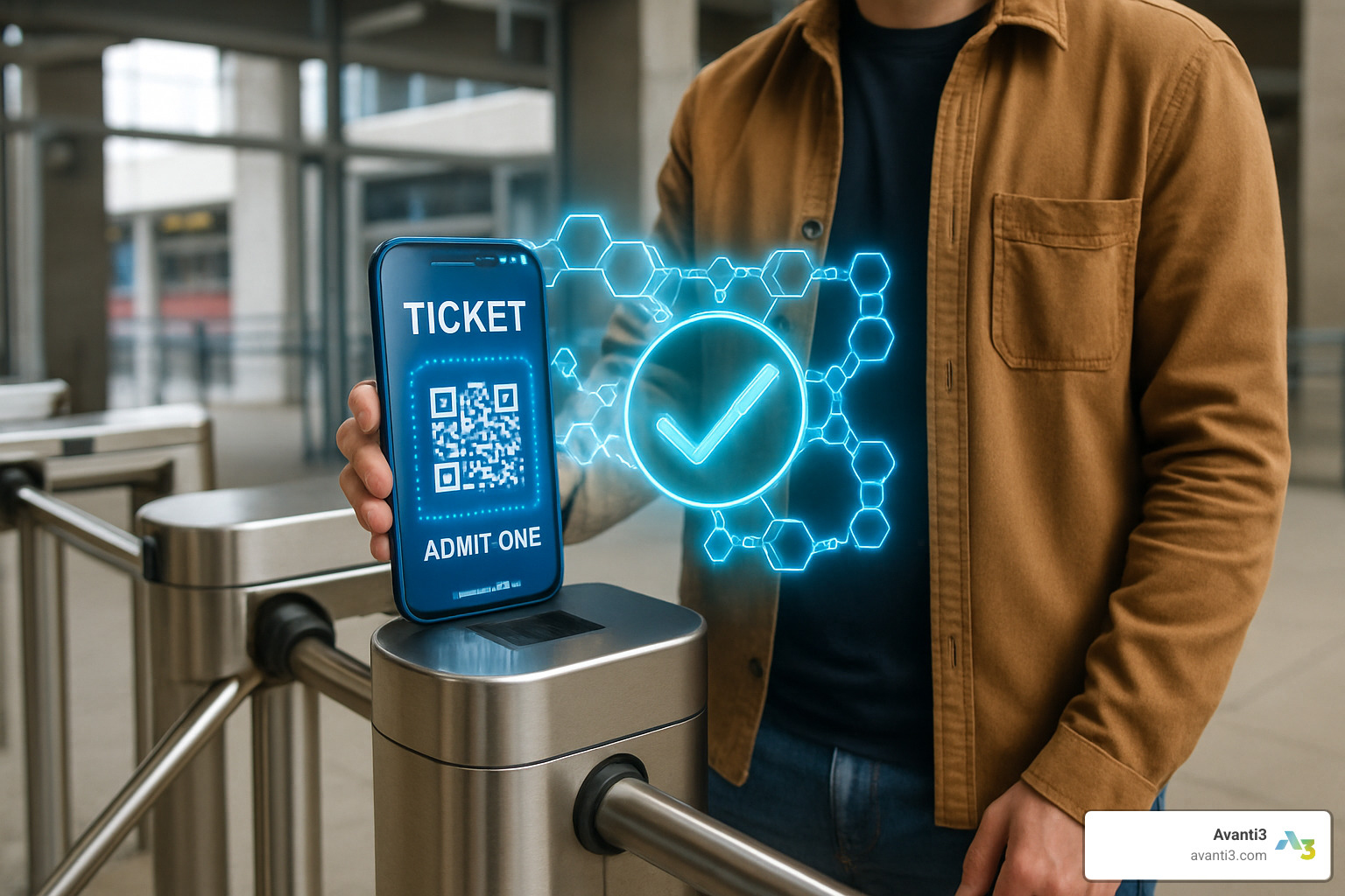 Venue turnstile linked to blockchain verification - Blockchain event ticketing