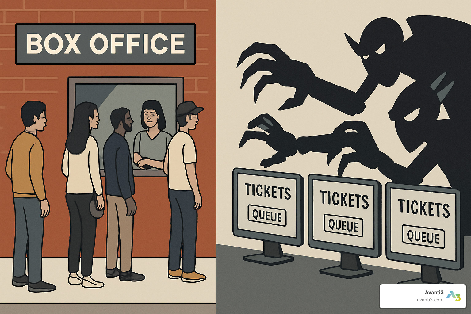 Scalper bots attacking a ticket queue - Blockchain event ticketing