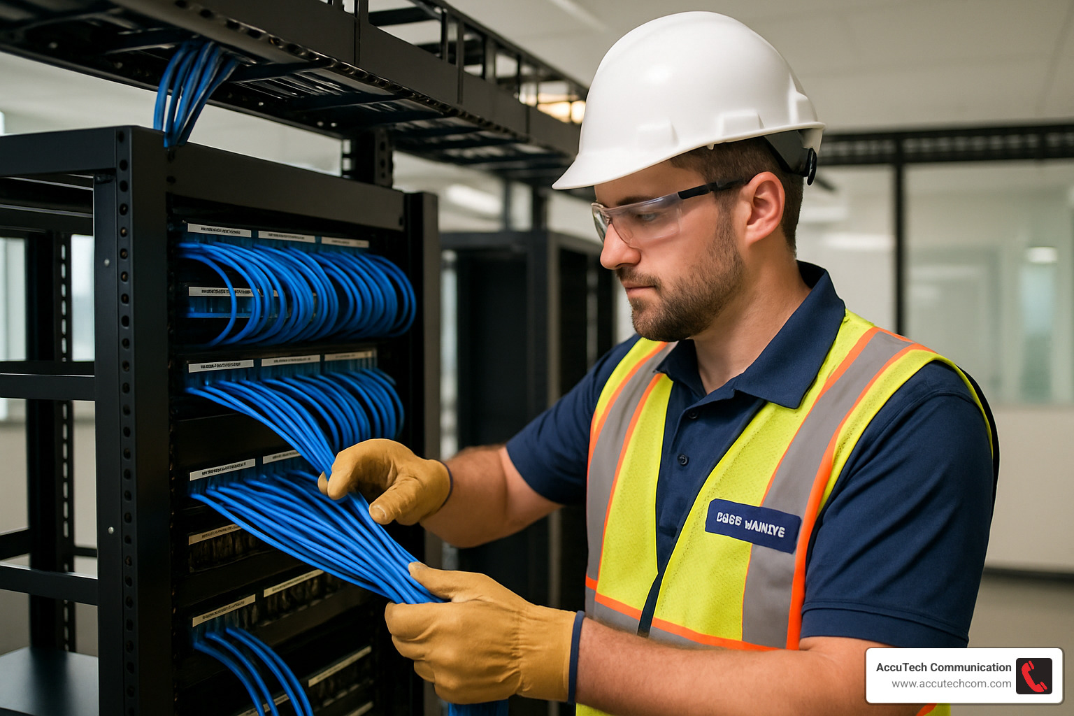 professional network cabling technician installing structured cabling - Network Cabling Companies professional network cabling technician installing structured cabling - Network Cabling Companies