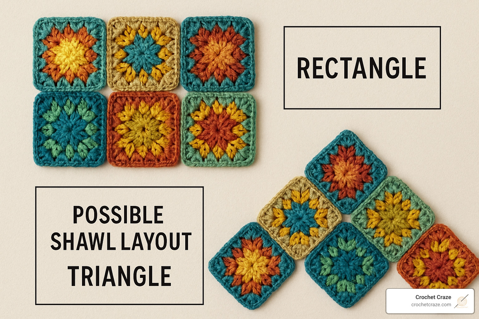 granny square layout patterns for different shawl styles - shawl made from granny squares