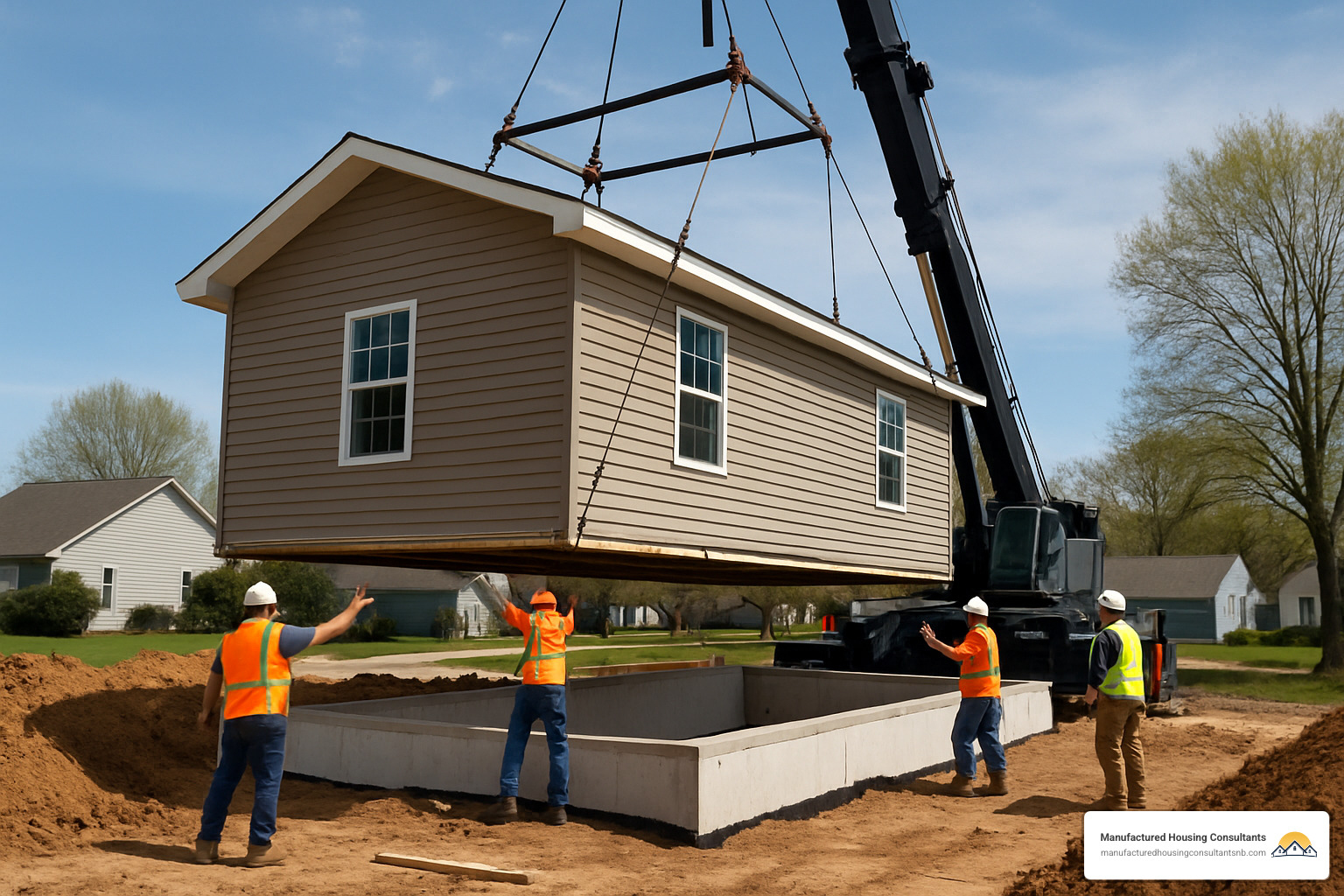 prefab home modules being craned onto foundation - inexpensive prefab homes