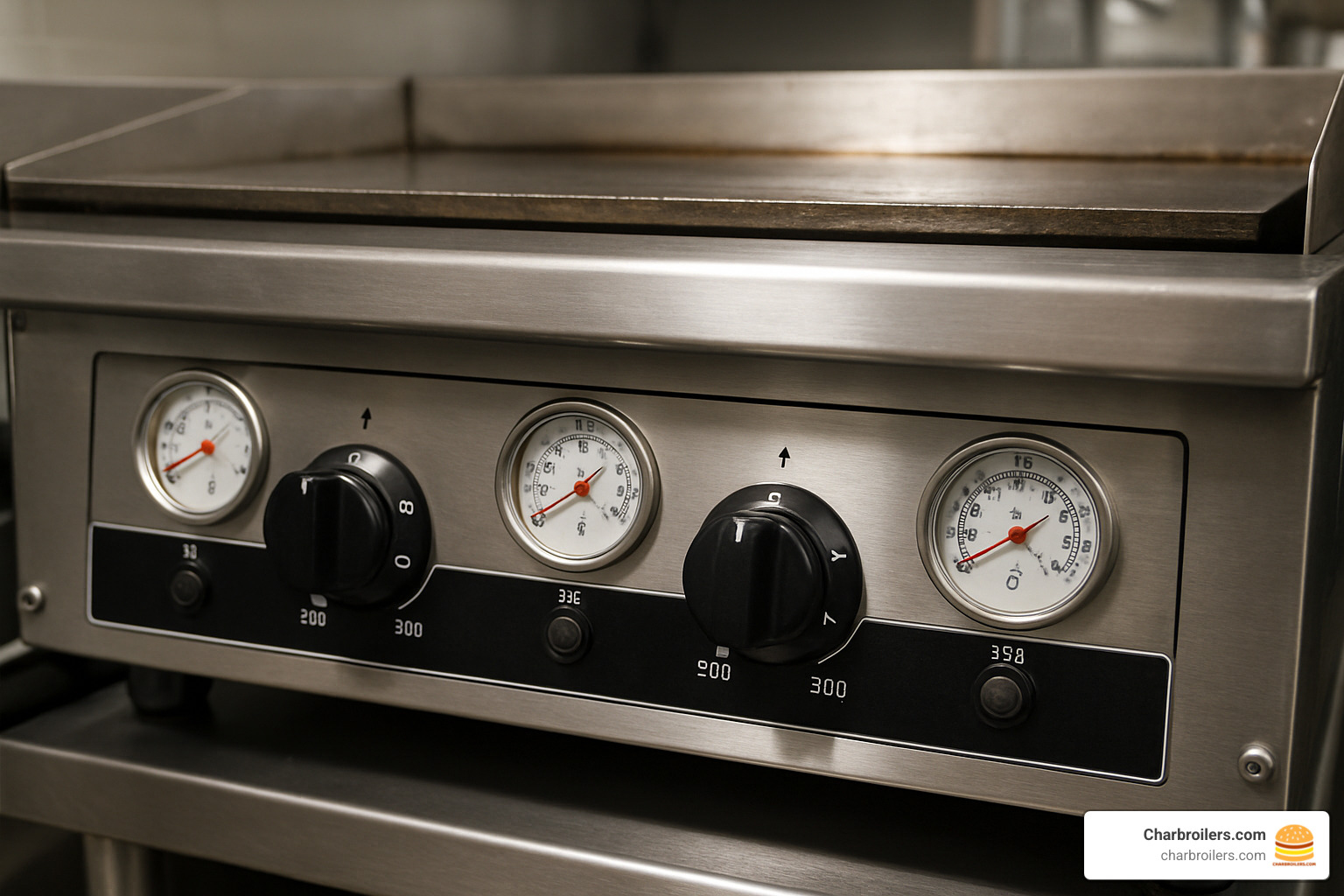 commercial flat top grill control panel showing multiple temperature zones - 48 inch commercial flat top grill