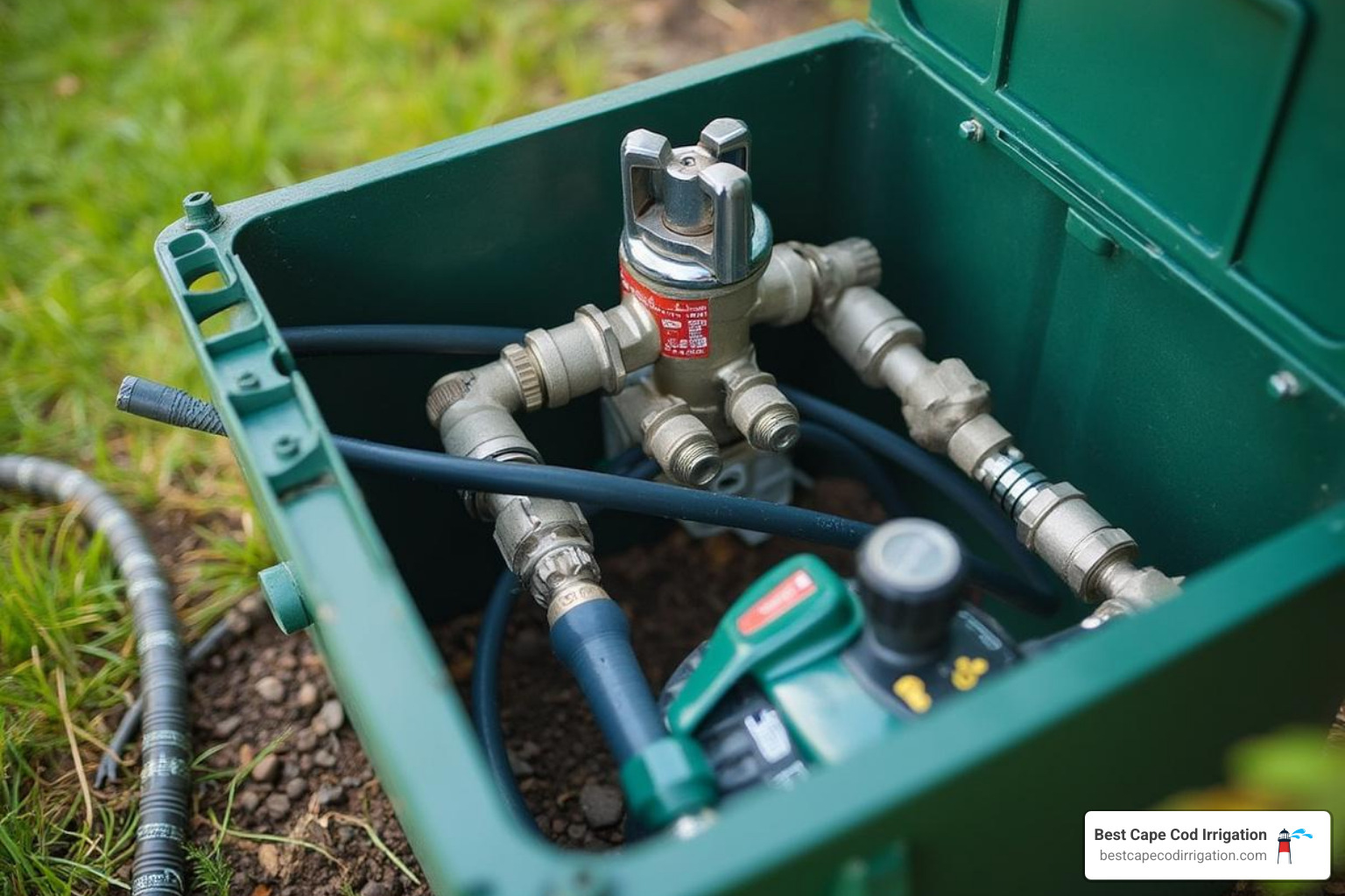 Properly winterized irrigation manifold with air compressor attachment - irrigation pipe crack repair Properly winterized irrigation manifold with air compressor attachment - irrigation pipe crack repair