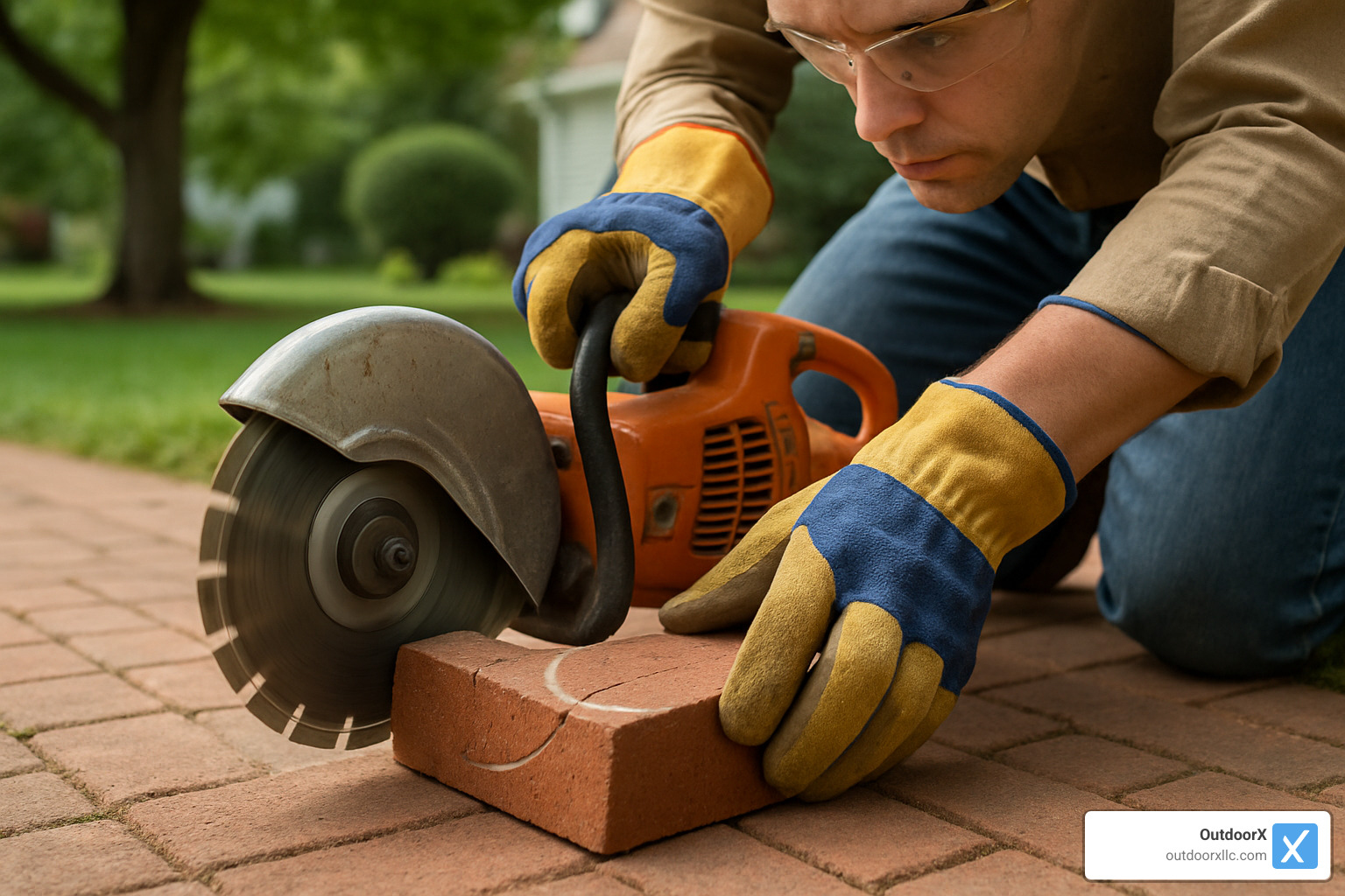 Cutting bricks for walkway edges - brick walkway installation
