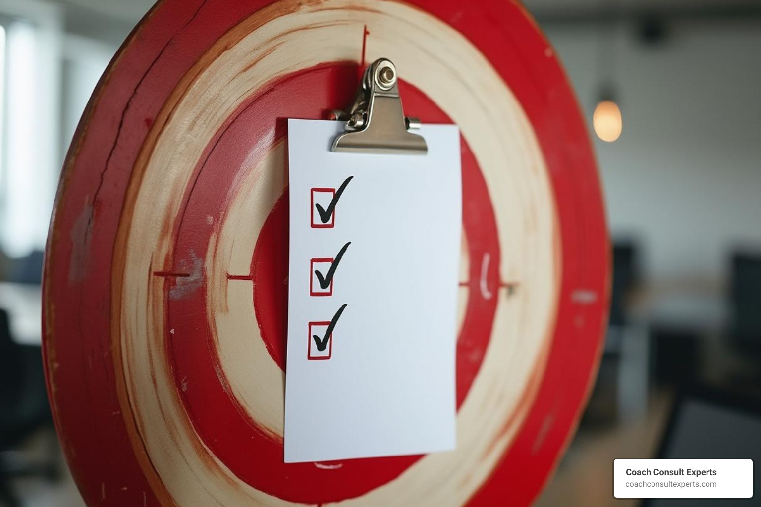checklist clipped to a bullseye - winning business strategy