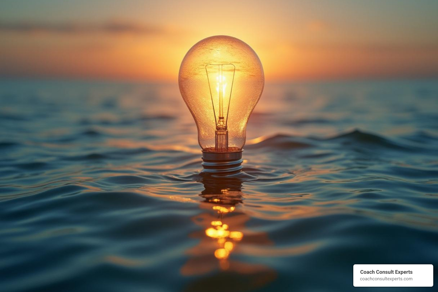 lightbulb rising from the ocean - winning business strategy