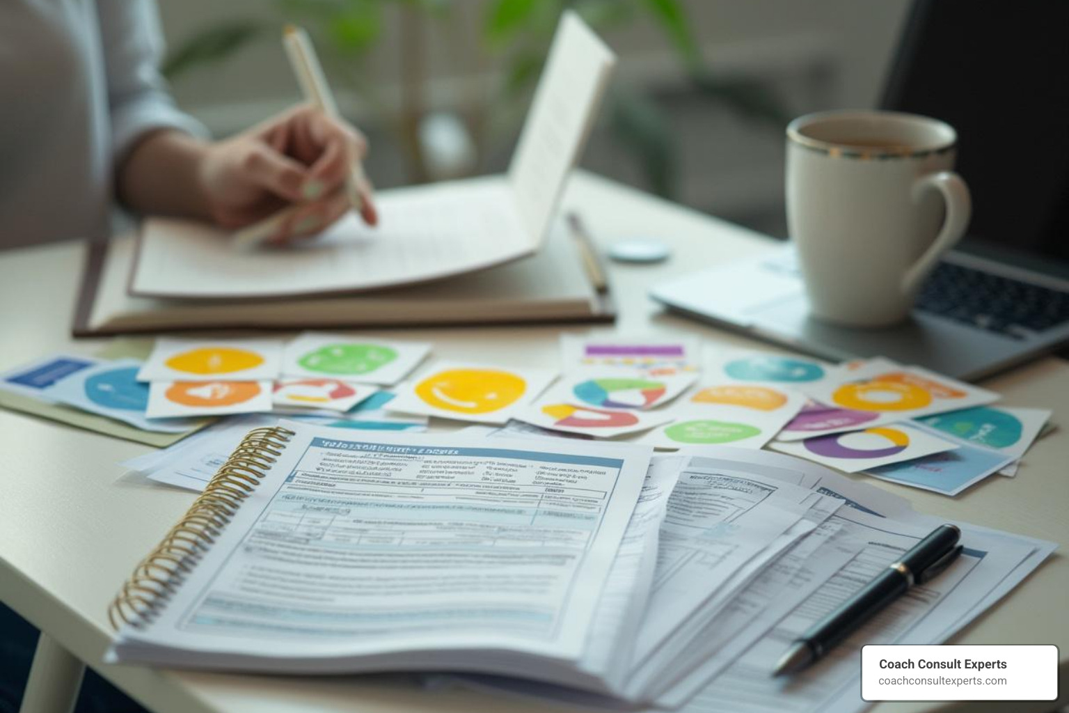 Coaching tools including journals, assessments, and visualization cards - intentional life coaching