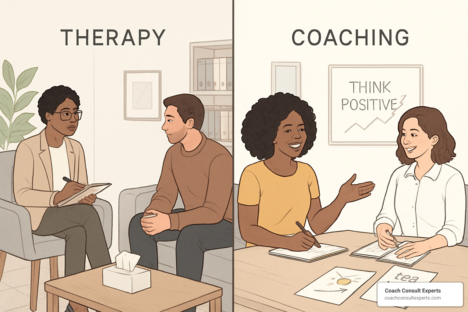 therapy vs positive thinking coaching - positive thinking life coach
