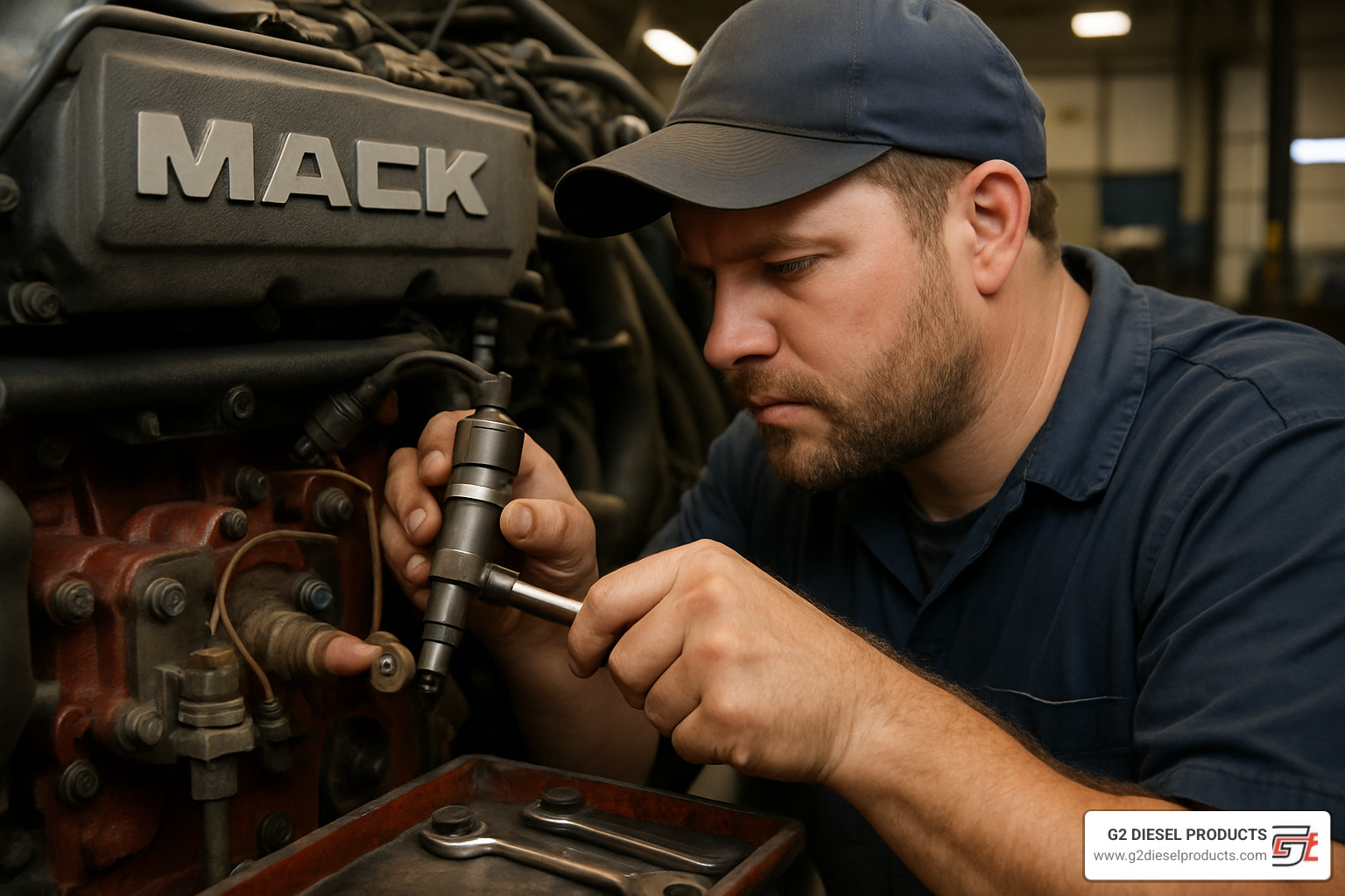 mechanic installing 7th injector on mack truck - what does the 7th injector cost for a mack truck