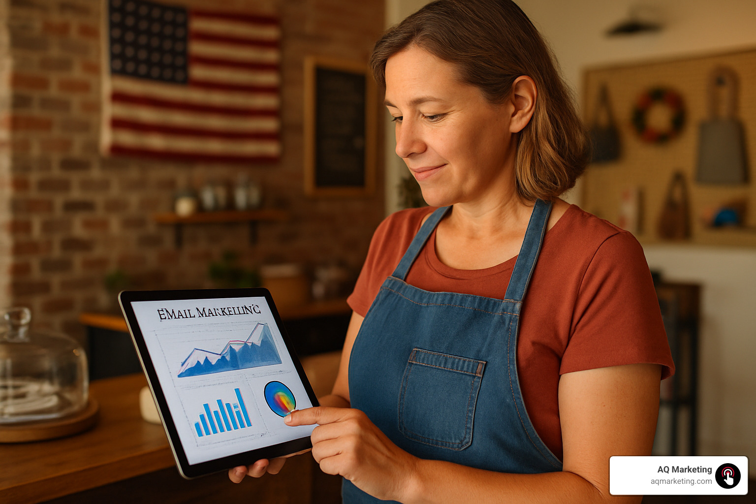 local business owner checking email marketing results on tablet - local business email marketing