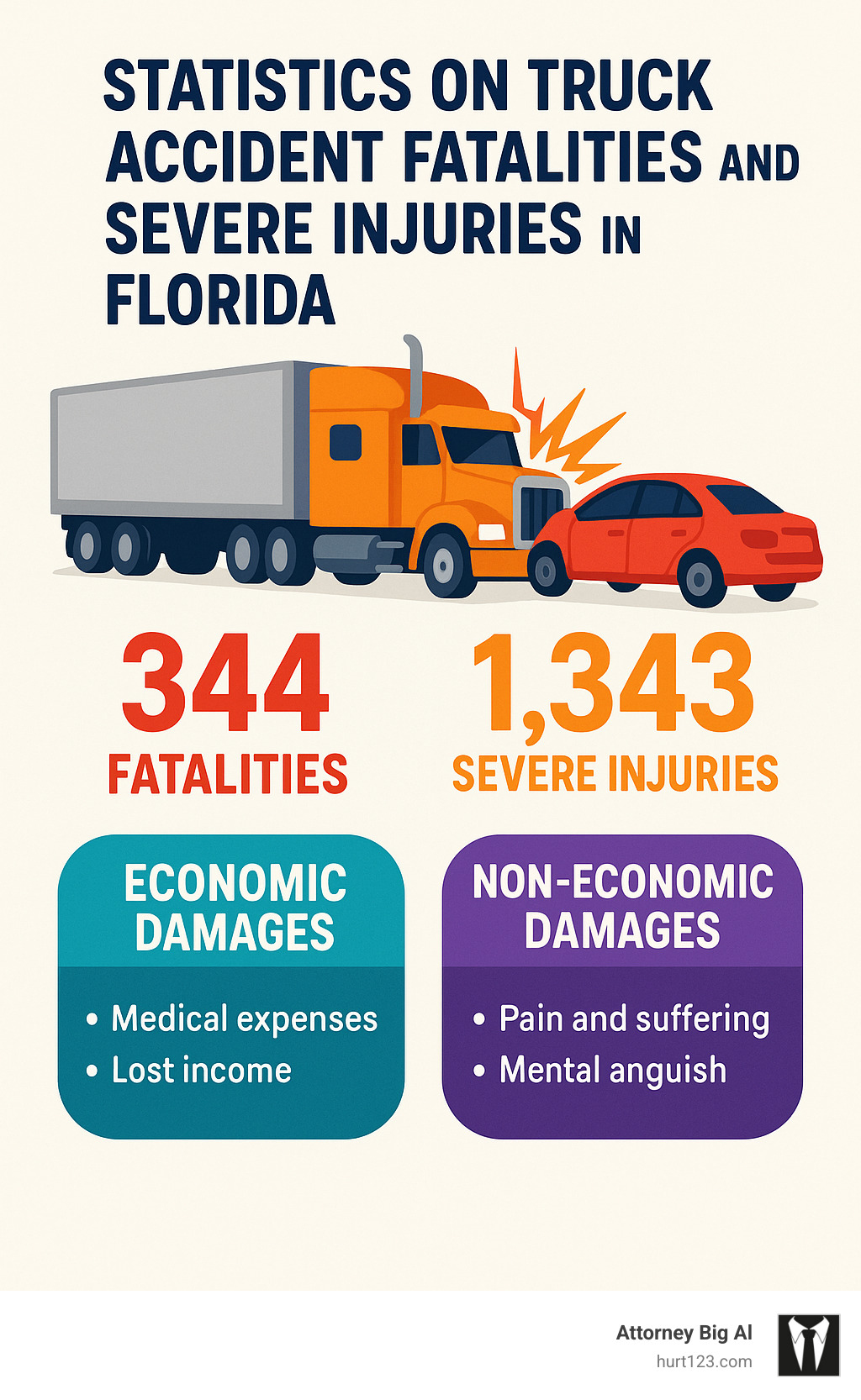 Statistics on truck accident fatalities and severe injuries in Florida - lawyer for trucking accidents infographic