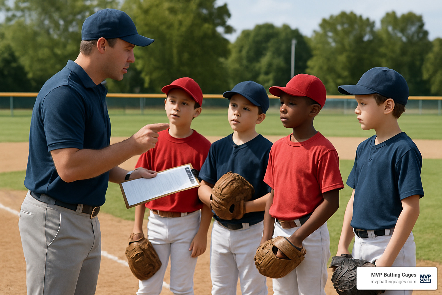baseball coach with clipboard teaching young pitchers - pitching clinics near me