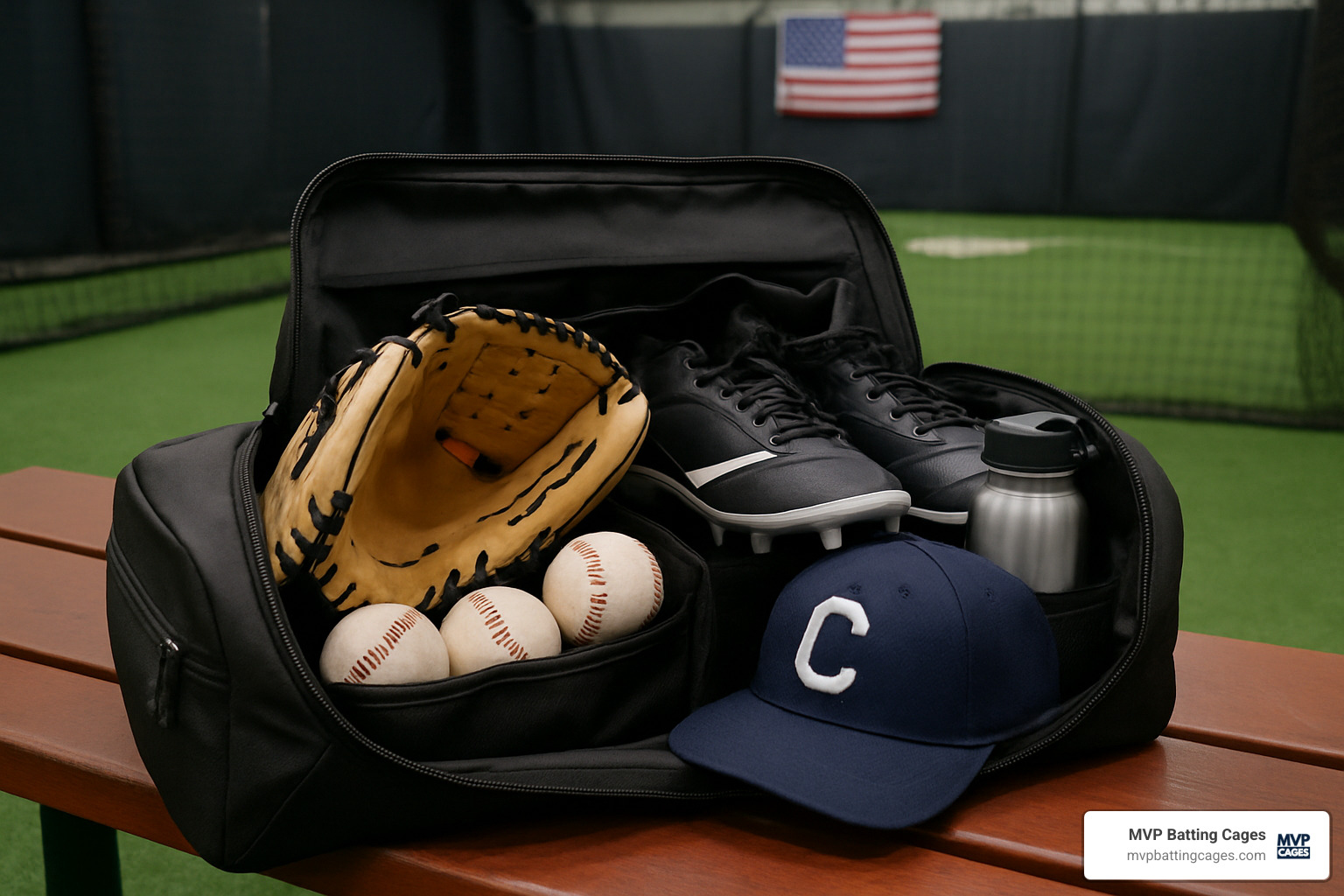 baseball gear bag packed for pitching clinic - pitching clinics near me