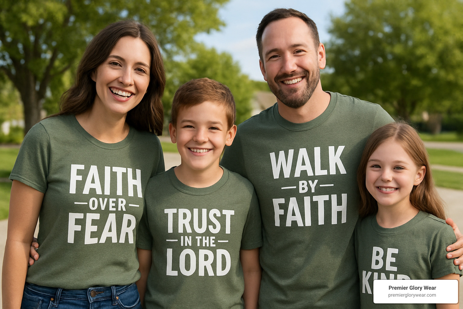 Family wearing matching Christian t-shirts - Christian Mom Apparel