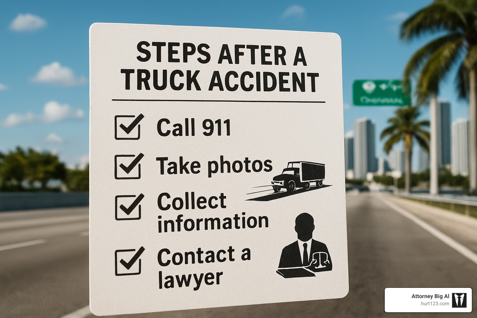 Checklist card for steps after a truck accident - lawyer for trucking accidents