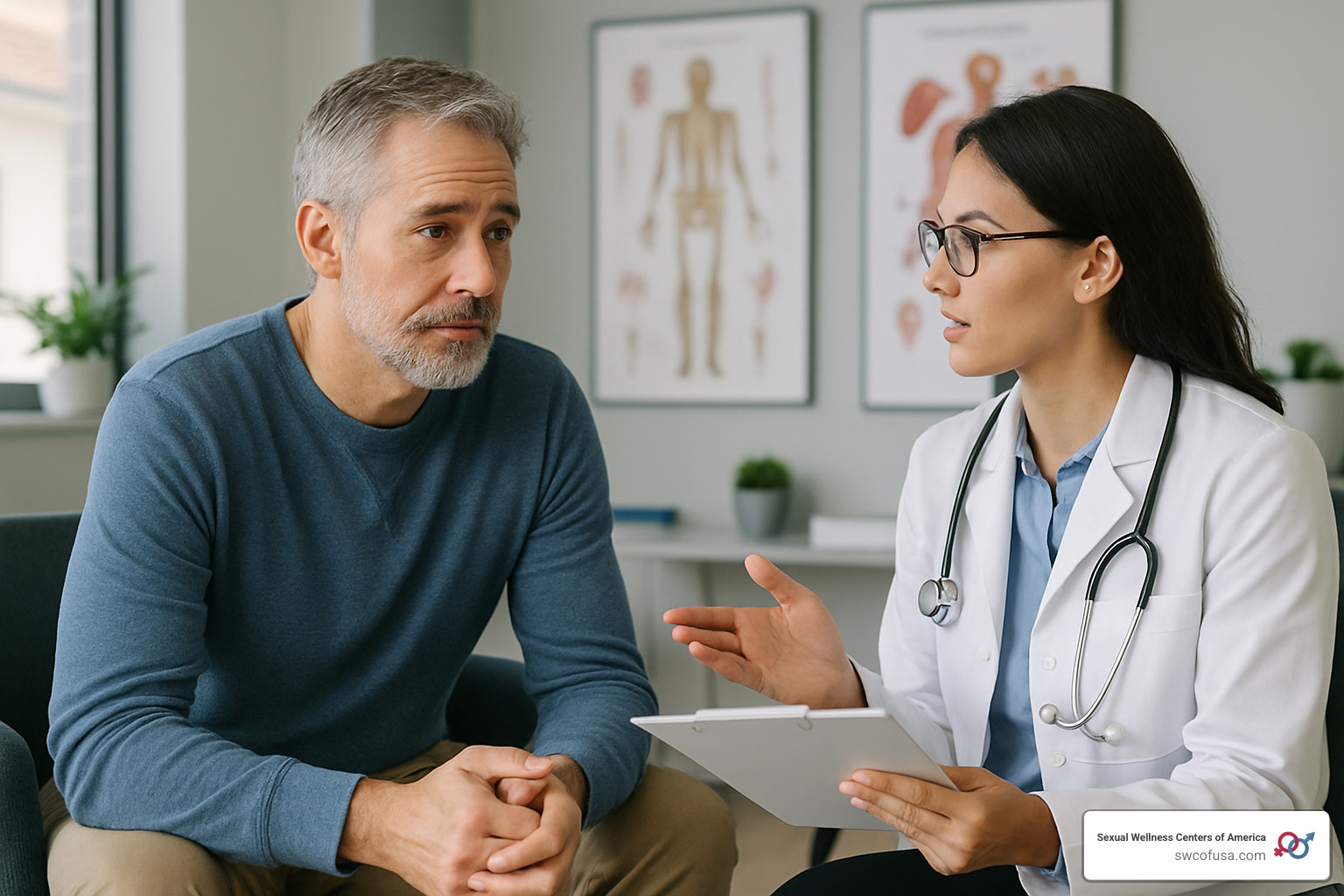 Man discussing treatment options with a doctor - diabetic medications and ed Man discussing treatment options with a doctor - diabetic medications and ed