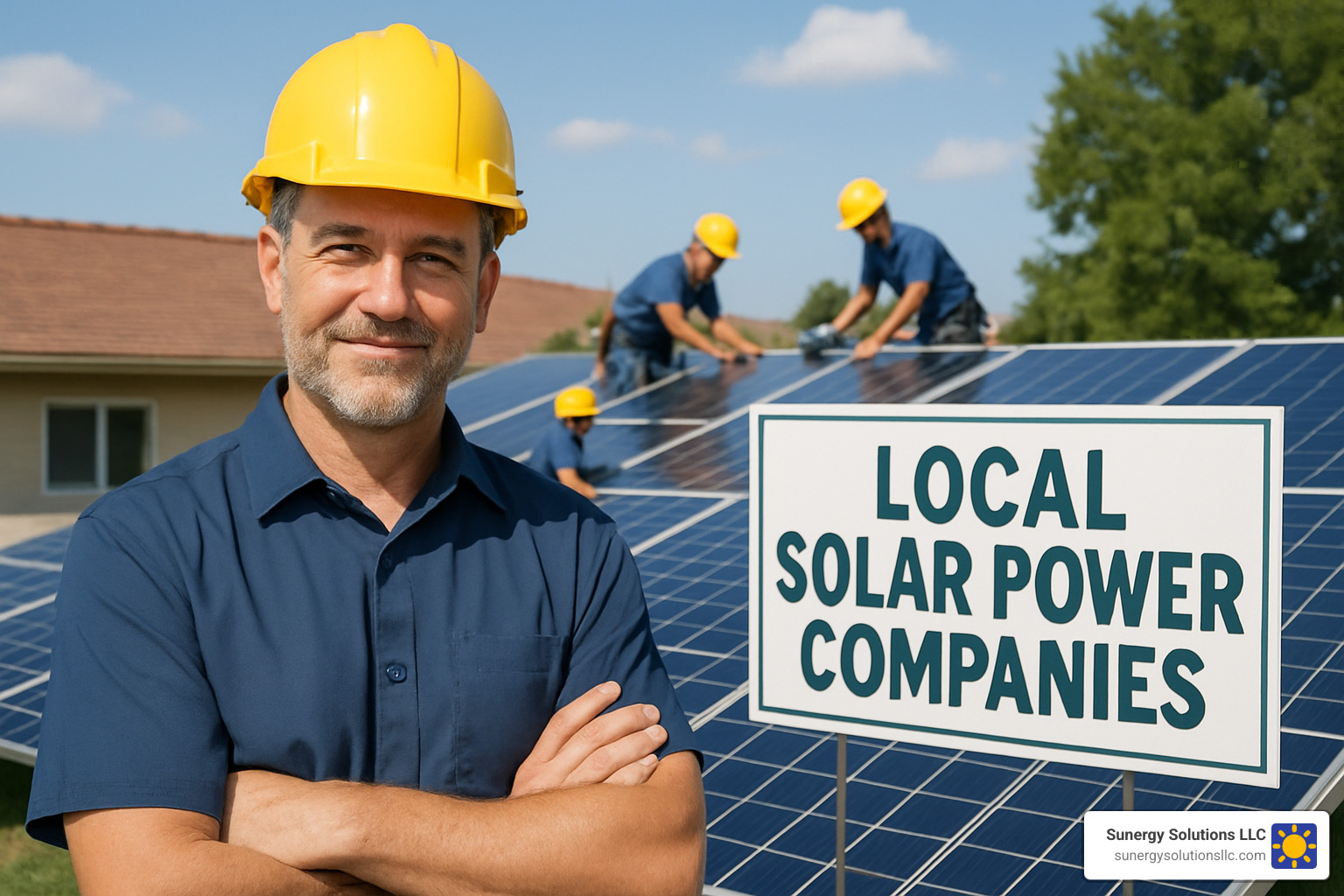Solar panels on a suburban American home with monitoring app displayed on smartphone - local solar power companies