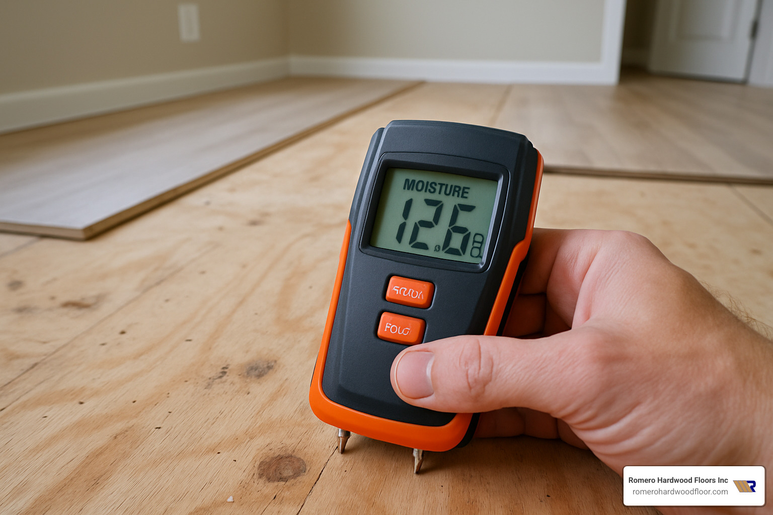 digital moisture meter testing subfloor - Bamboo flooring installation