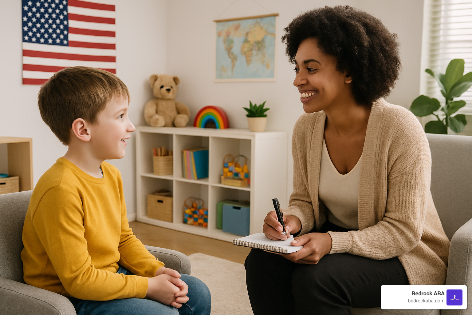 Child practicing eye contact during ABA therapy session - ABA therapy for social skills
