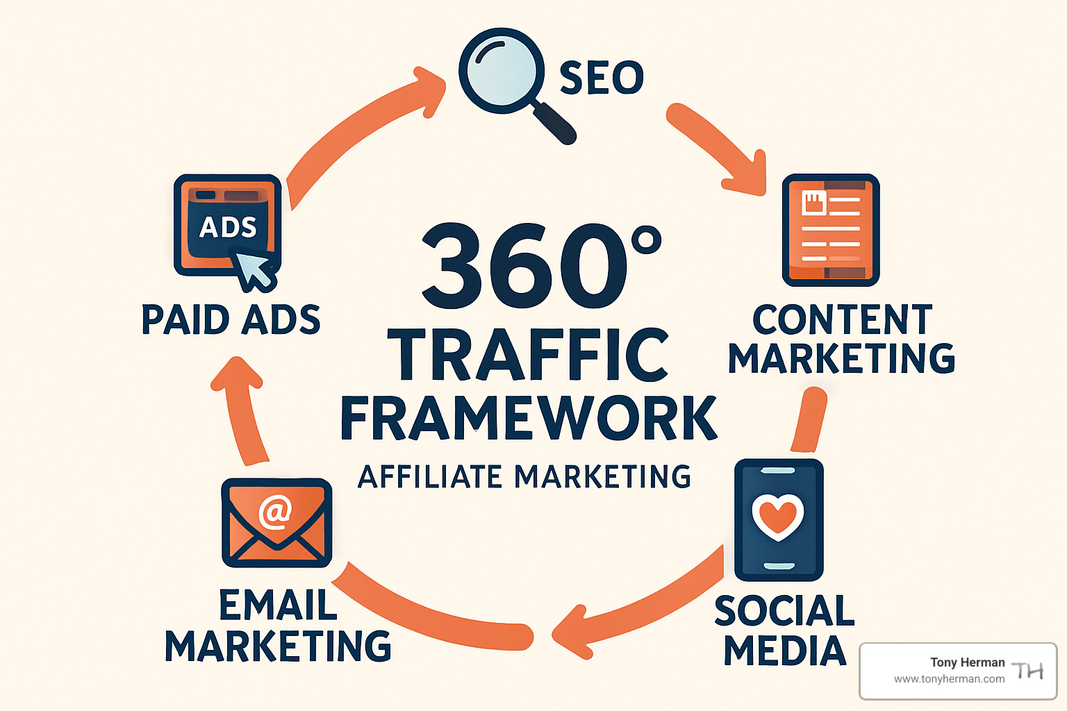 360-degree traffic framework showing multiple channels - how to get traffic on affiliate website 360-degree traffic framework showing multiple channels - how to get traffic on affiliate website