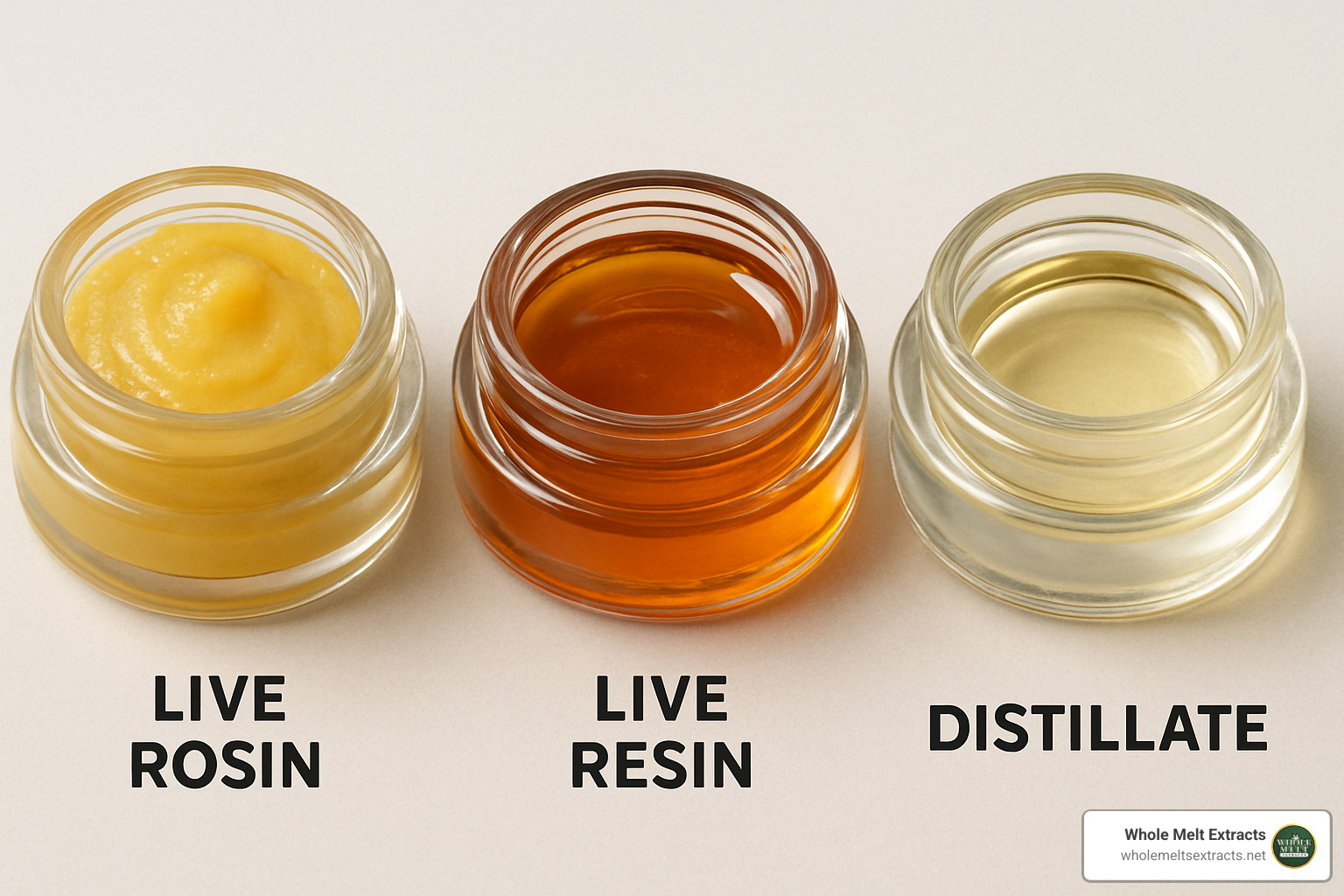 three different cannabis concentrates showing live rosin, live resin, and distillate - live rosin cartridge three different cannabis concentrates showing live rosin, live resin, and distillate - live rosin cartridge