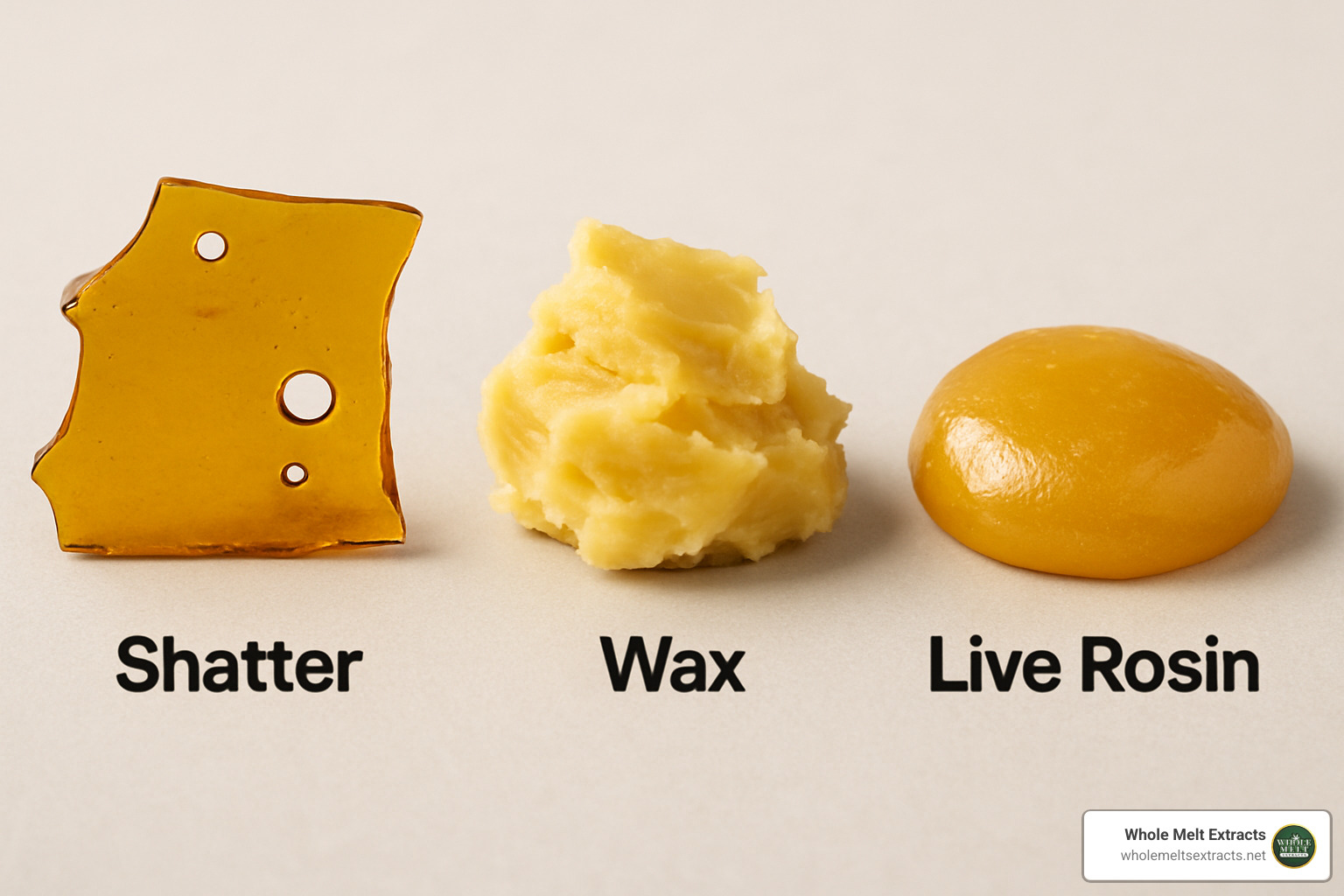 Different cannabis concentrates including shatter, wax, and live rosin - shatter dabs