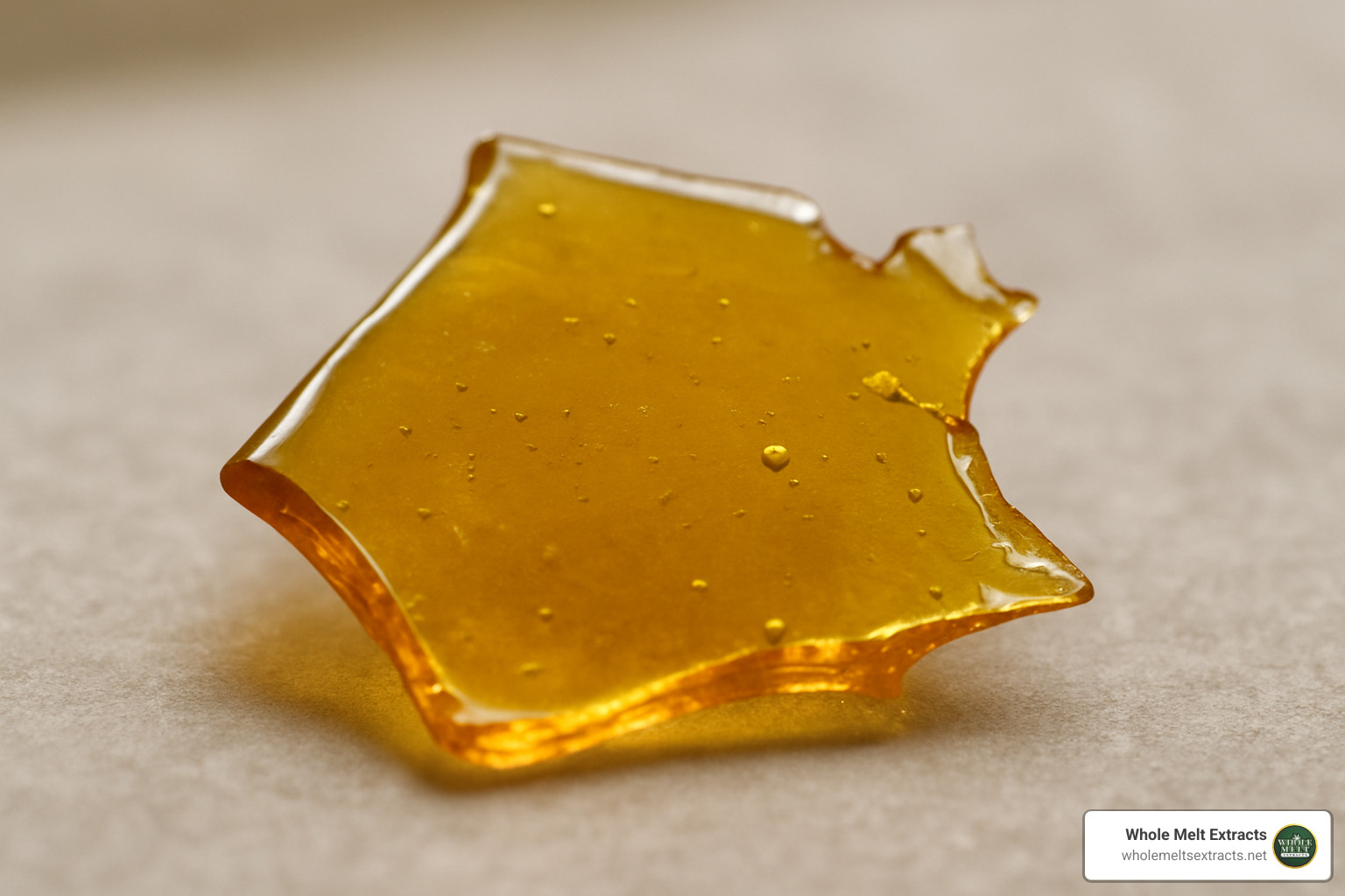 High-quality shatter shard showing perfect amber clarity - shatter dabs