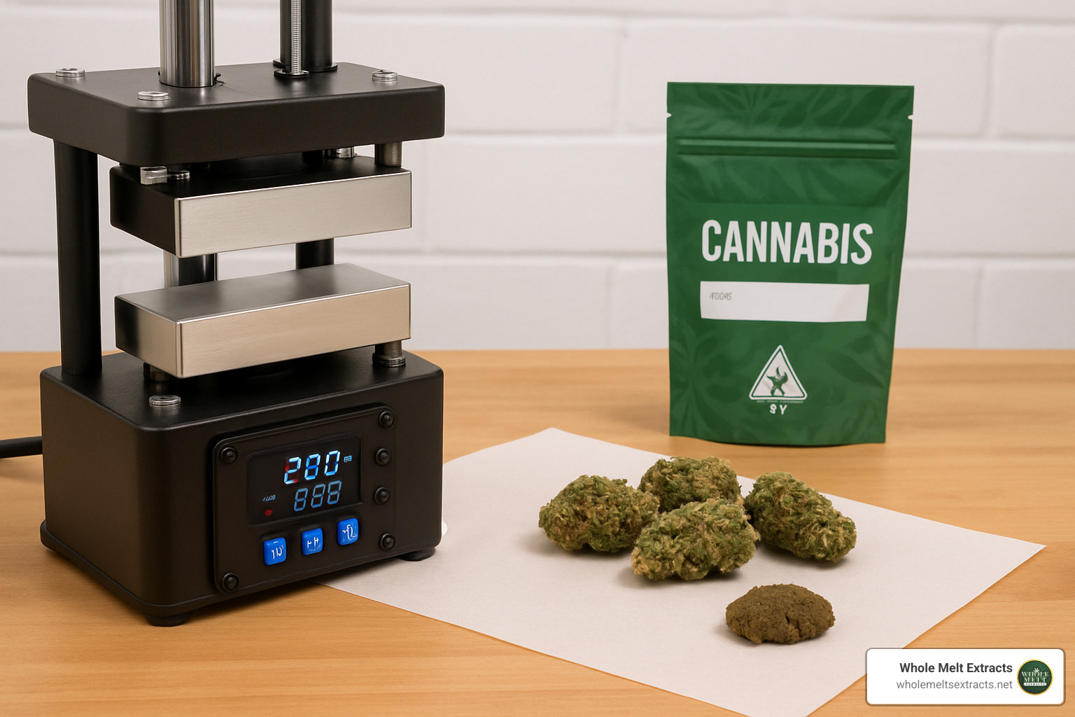 rosin press setup with fresh cannabis material - flavorful cannabis rosin