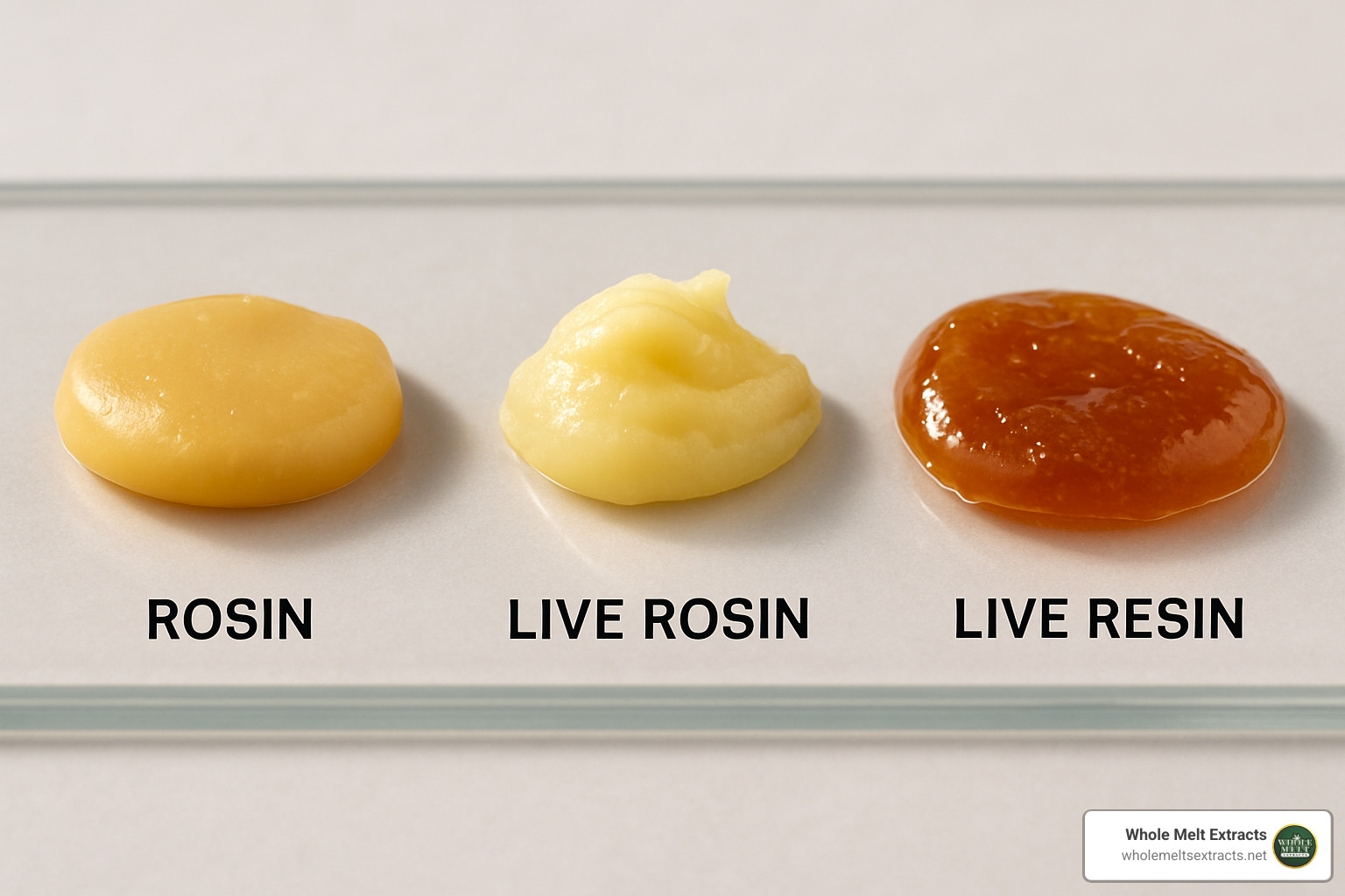 comparison of different cannabis concentrates showing color and consistency differences - flavorful cannabis rosin