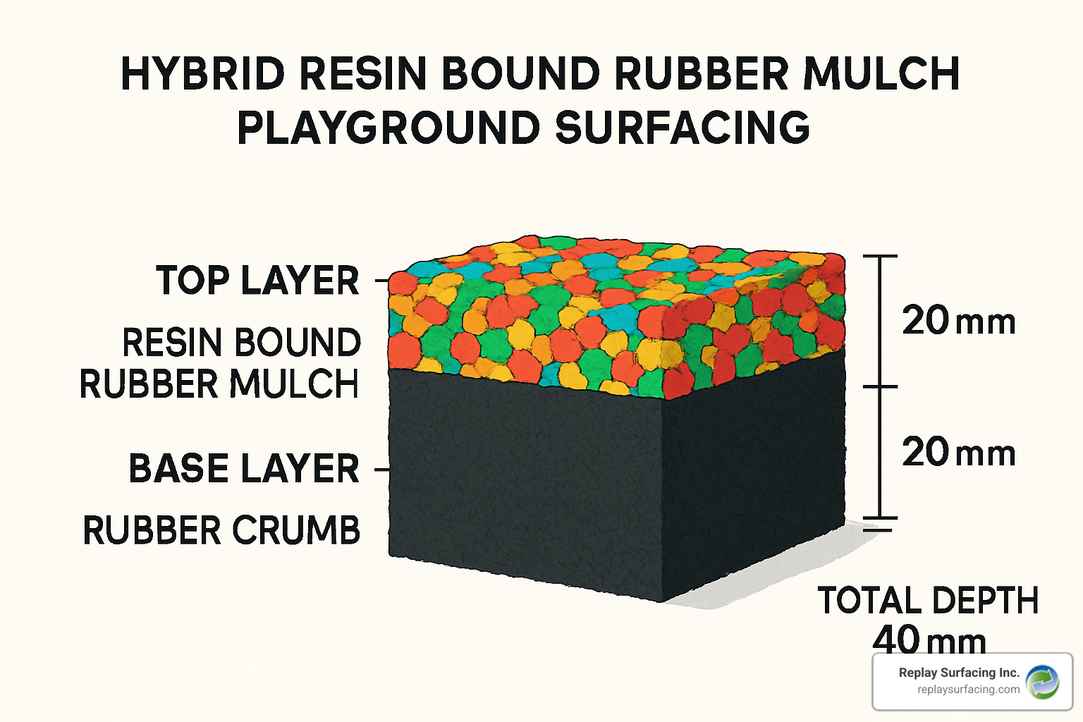 hybrid rubber mulch system cross-section - resin bound rubber mulch