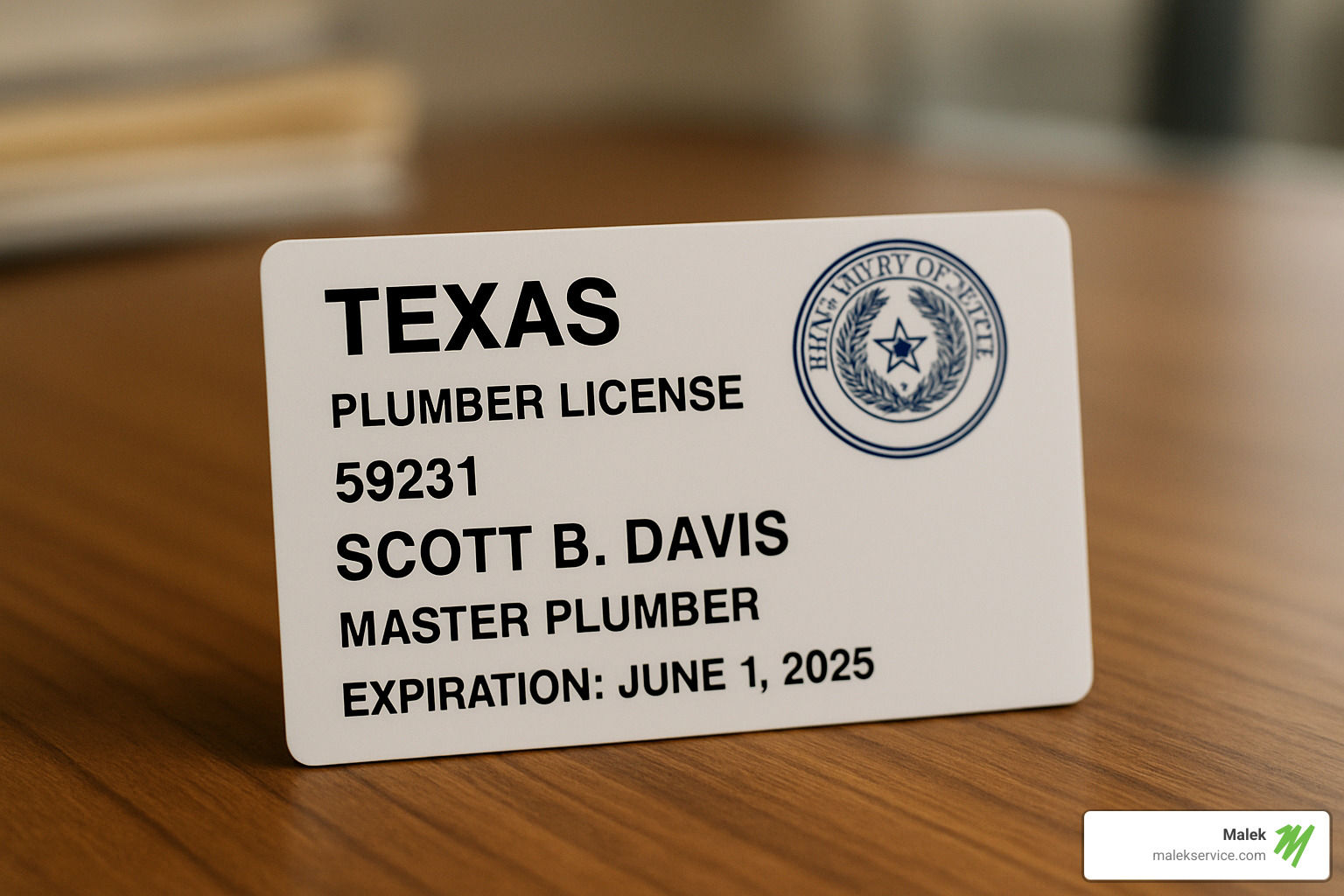 Texas plumber license showing proper credentials and certification - college station plumbing repair