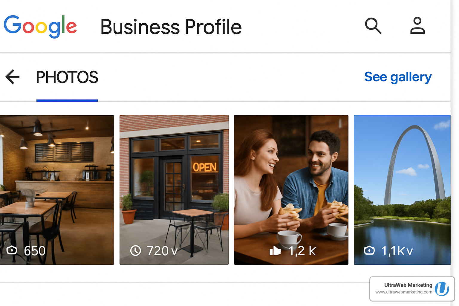 Google Business Profile photo carousel showing local business images with high engagement - local seo in blogs 2024