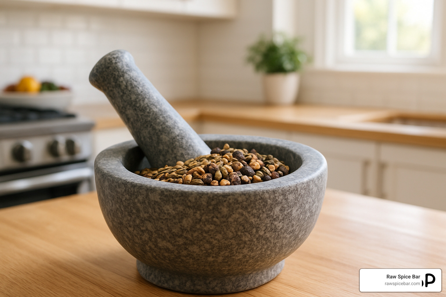 mortar and pestle with whole spices - learn to blend spices