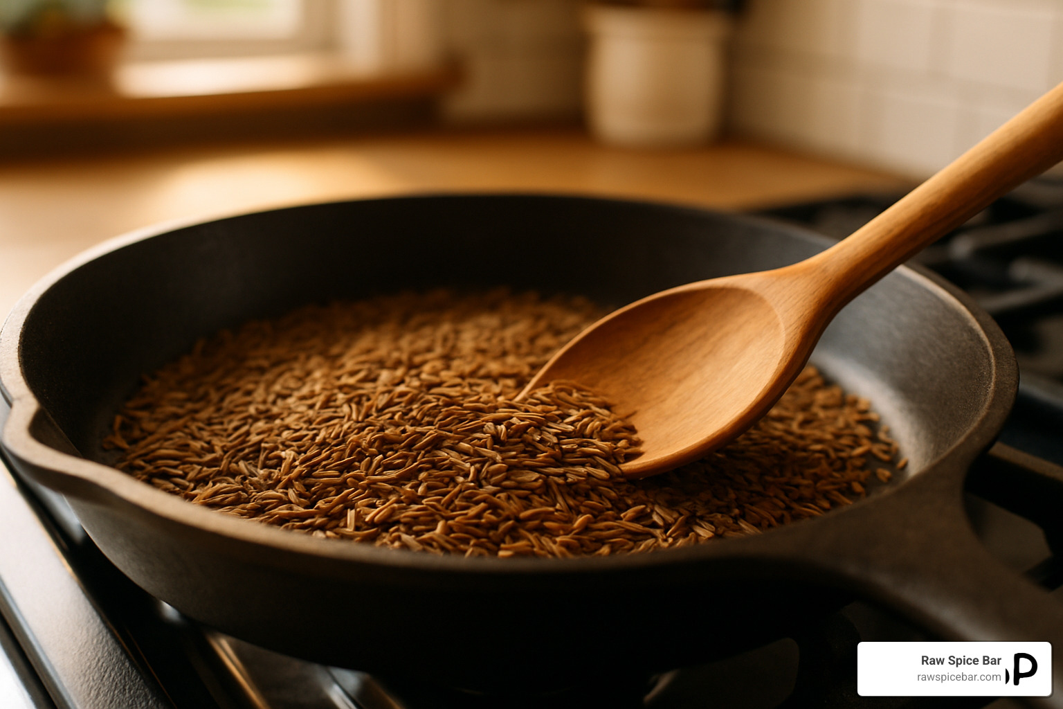 toasting cumin seeds in a cast iron skillet - learn to blend spices