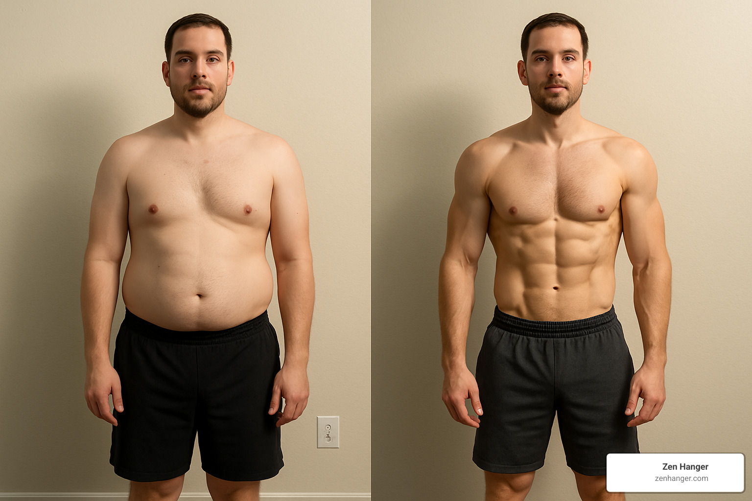 Side-by-side comparison of progress photos showing physical changes over time - how to measure gains