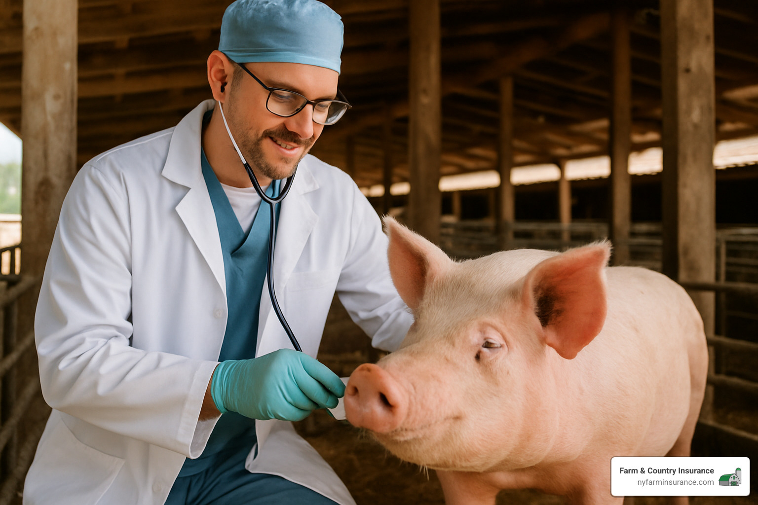 Veterinarian treating a pig - pig insurance