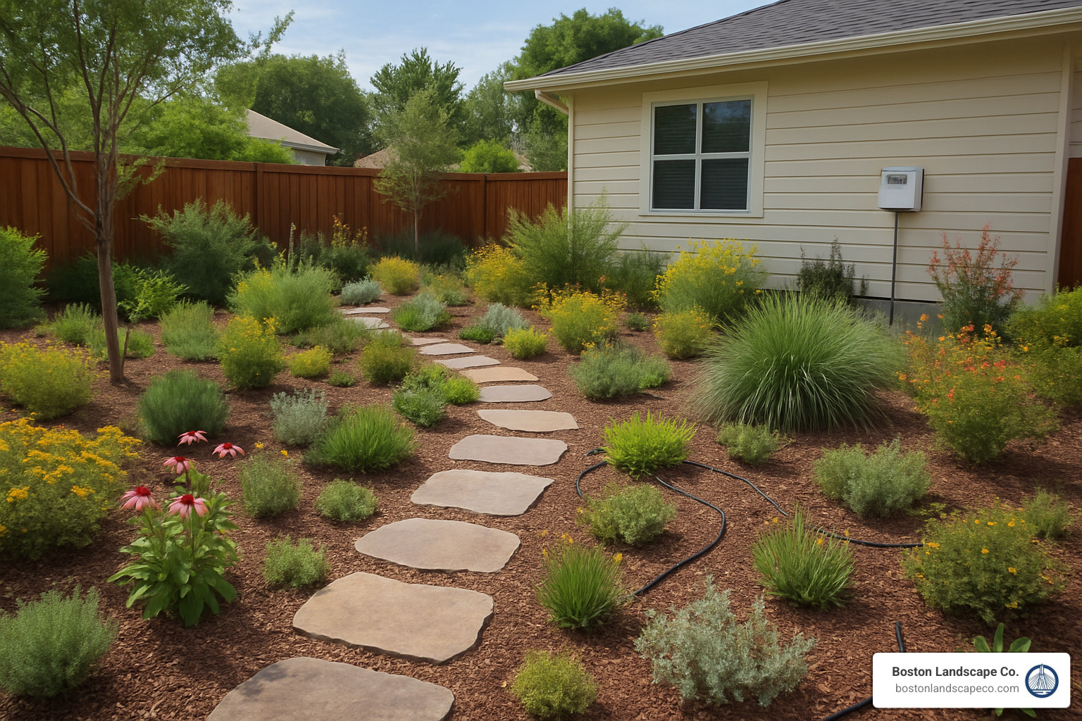 Sustainable landscape design featuring native plants and efficient irrigation - landscaping contractor