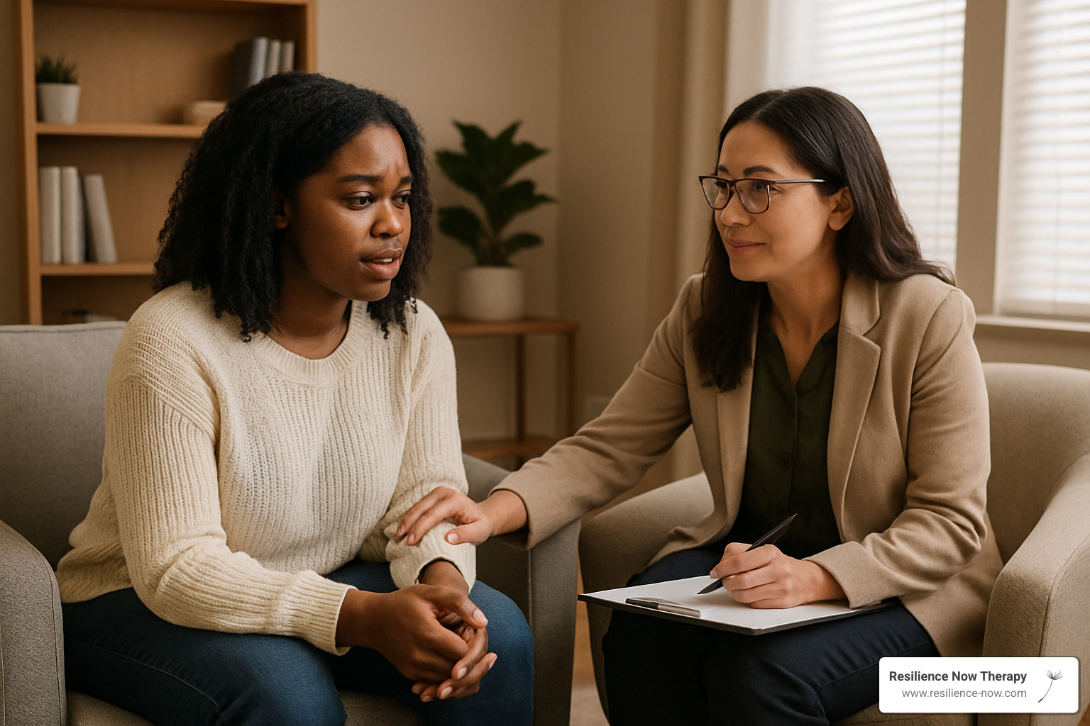 two women in counselling with more diversity - emdr treatment for trauma