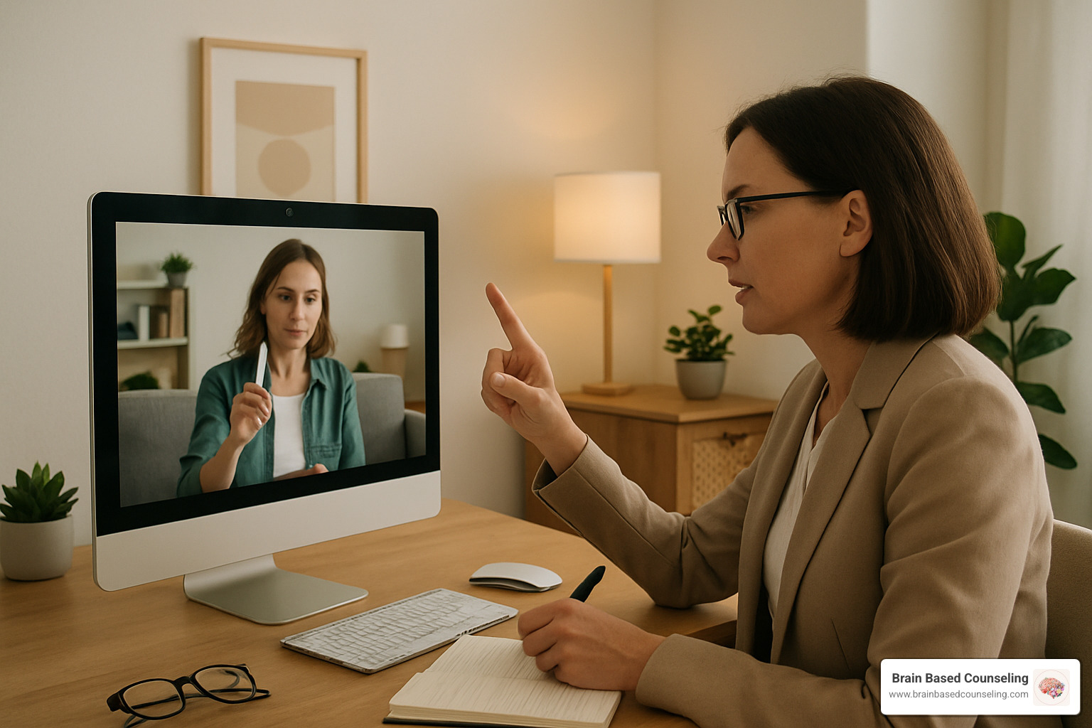 therapist conducting virtual session with client - evidence-based trauma therapy