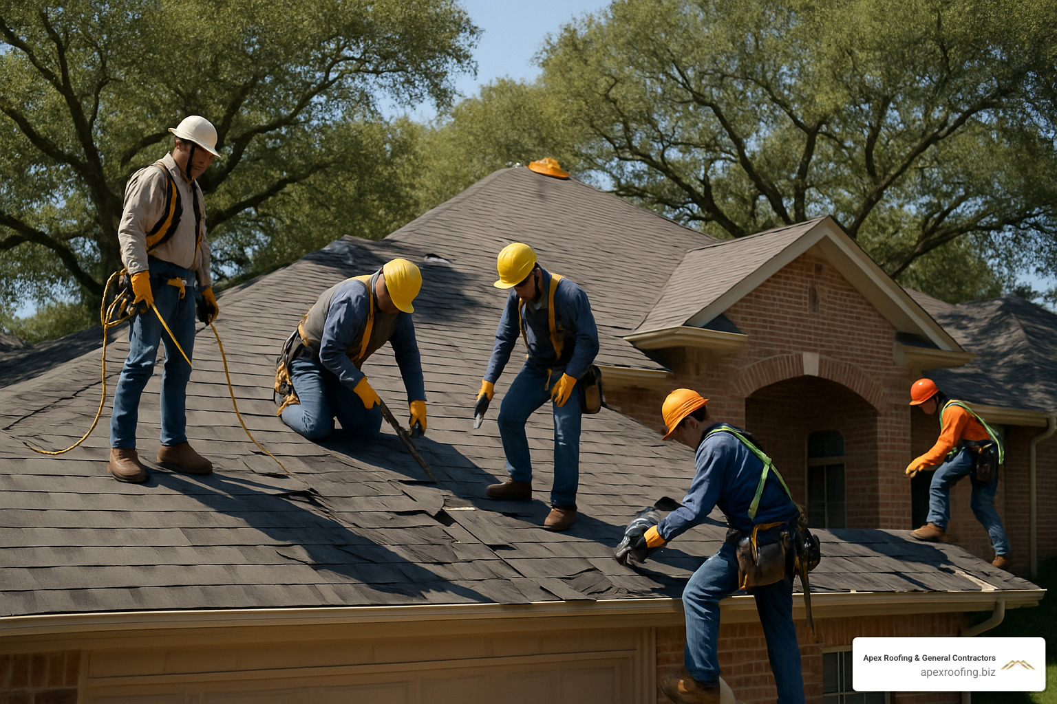 roofing crew repairing shingles on shavano park home - roofing company shavano park