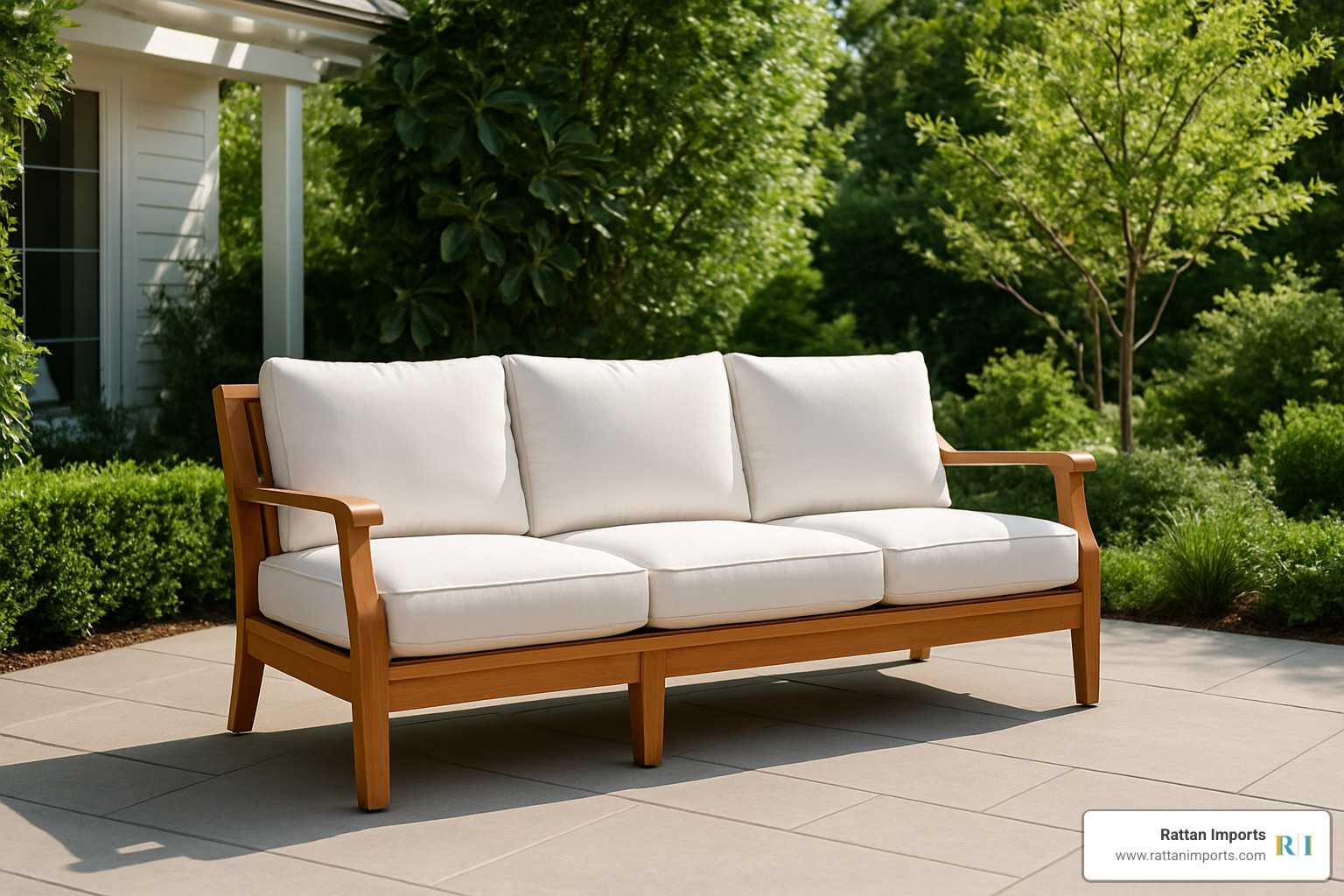 neat teak outdoor sofa set with plush cushions - premium outdoor furniture
