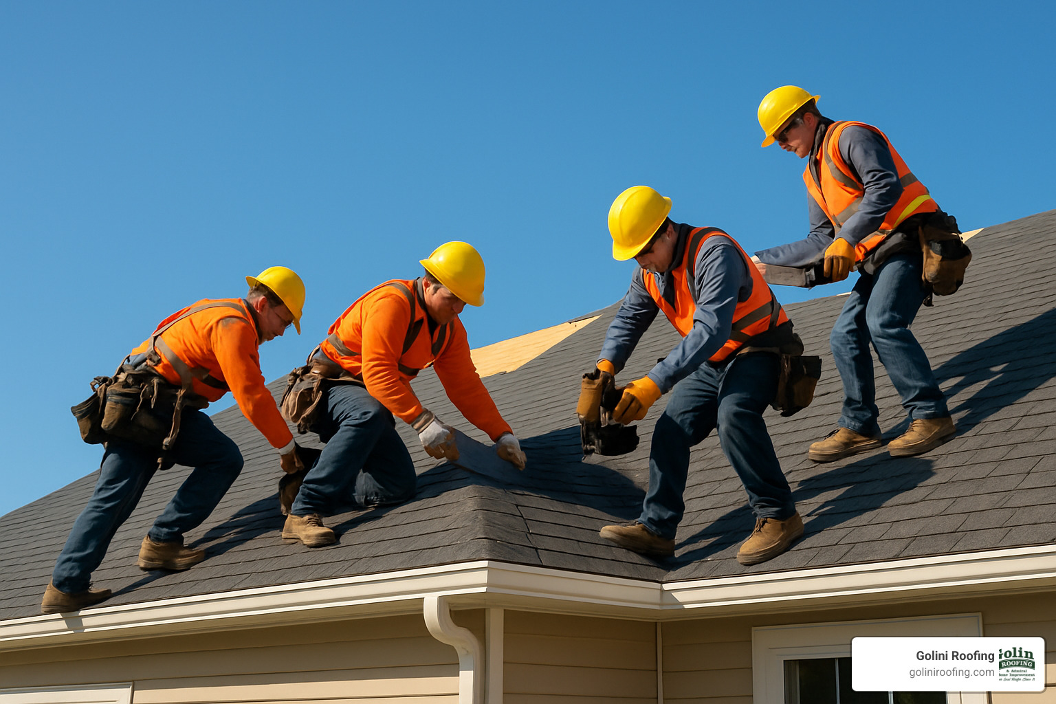 professional roofers installing shingles - home roofing service