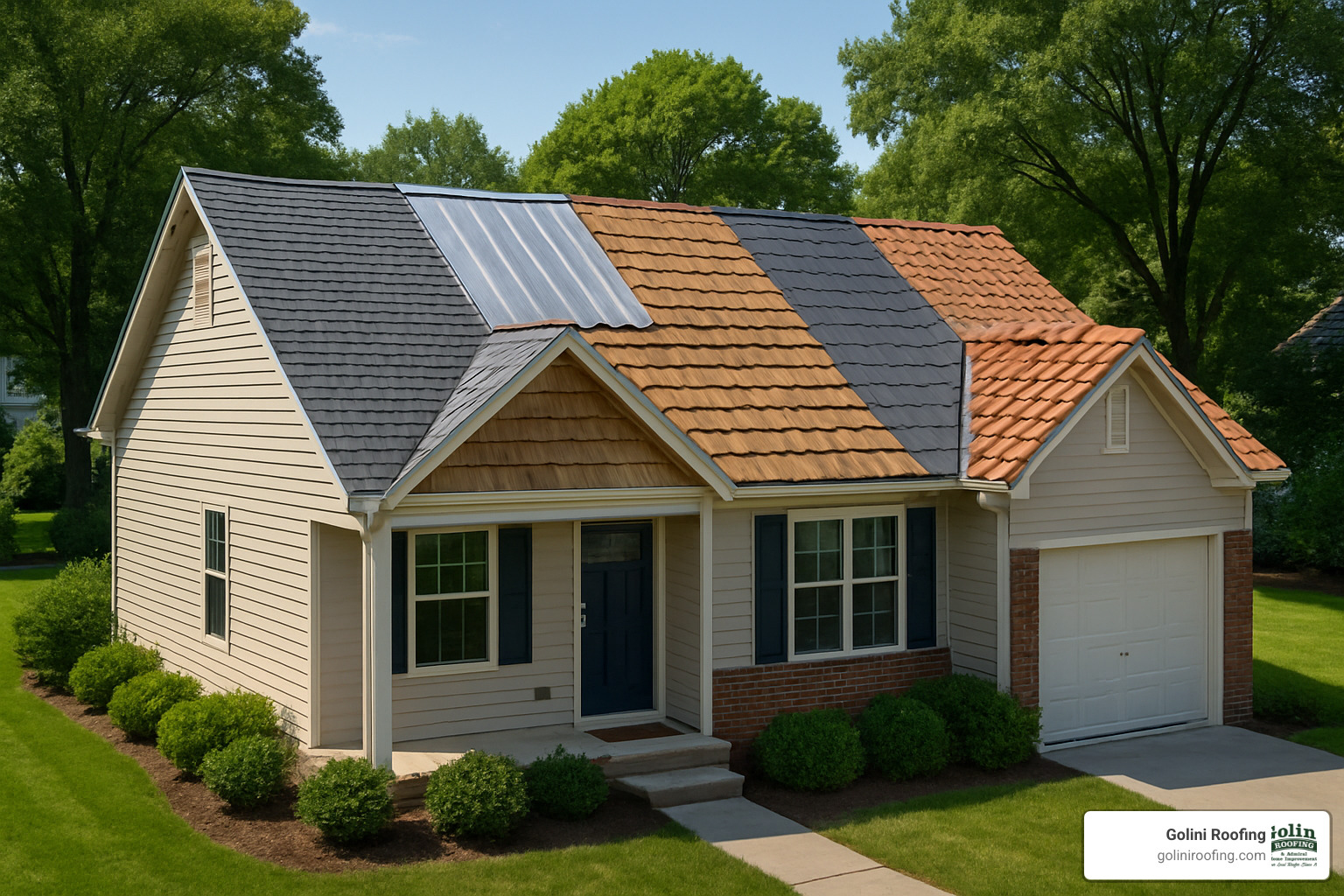 different roofing materials displayed on a home - home roofing service