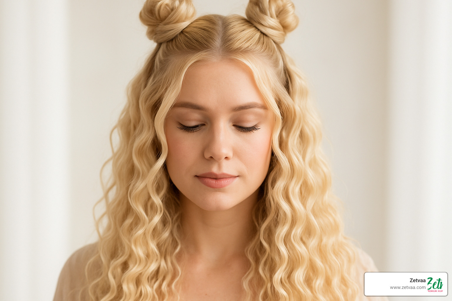613 water wave bundles styled in half-up space buns - 613 water wave bundles
