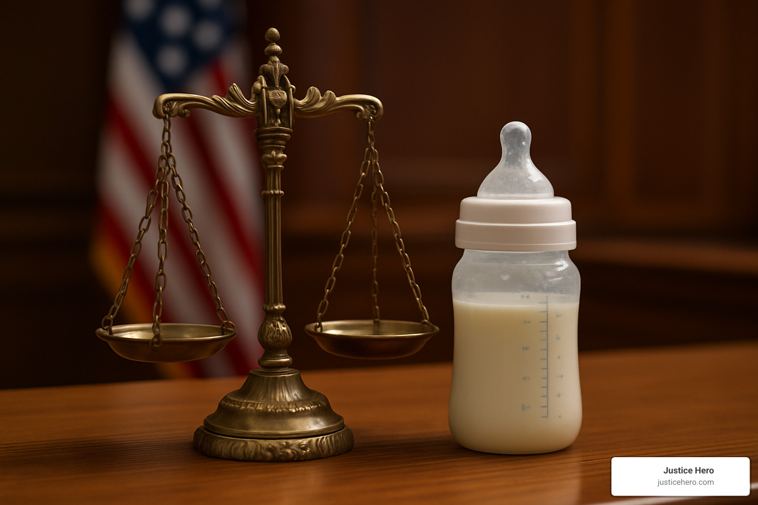 courthouse scales of justice with baby bottle - nec infant formula
